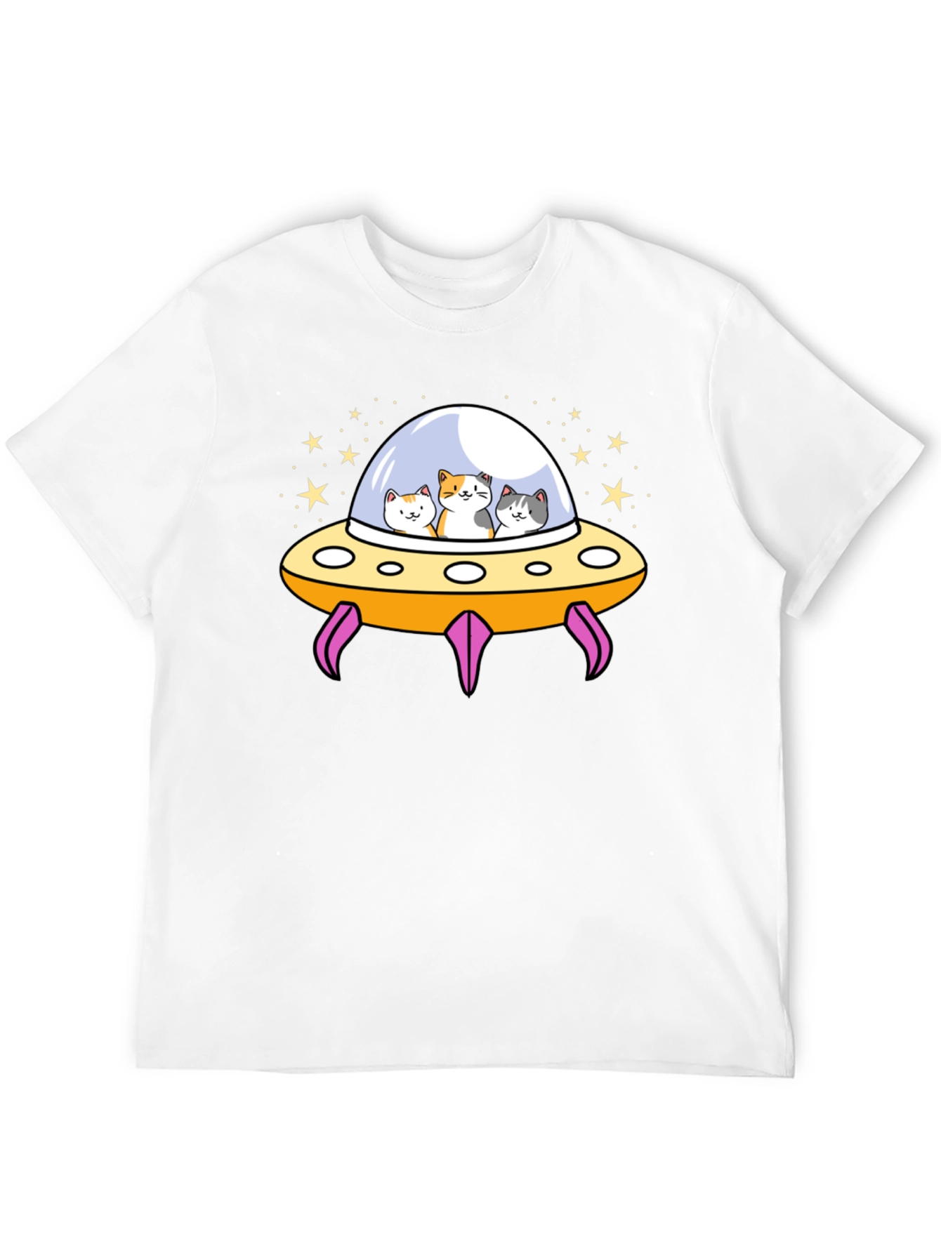 Cats in UFO T-Shirt - Black Graphic Tee