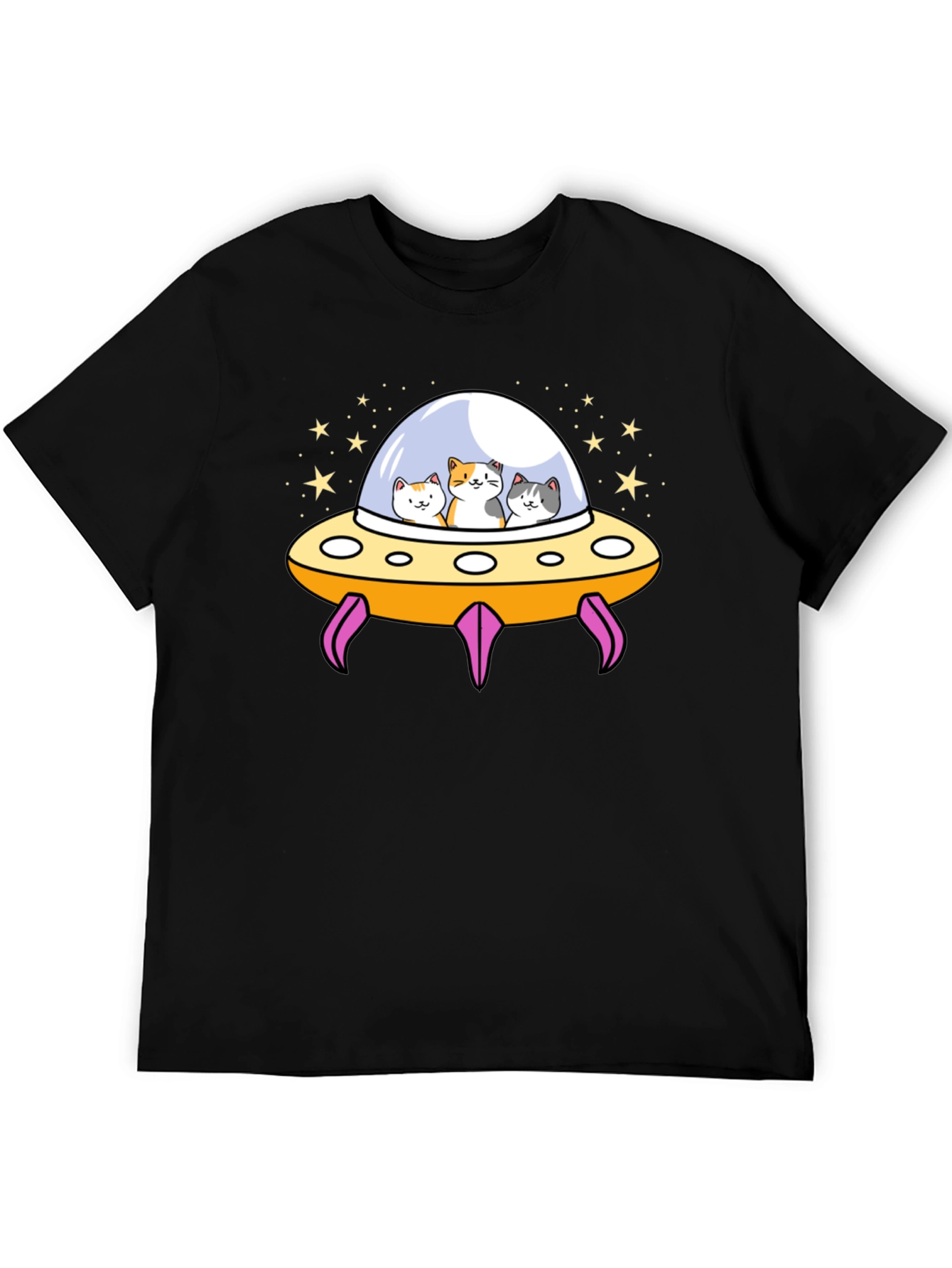 Cats in UFO T-Shirt - Black Graphic Tee