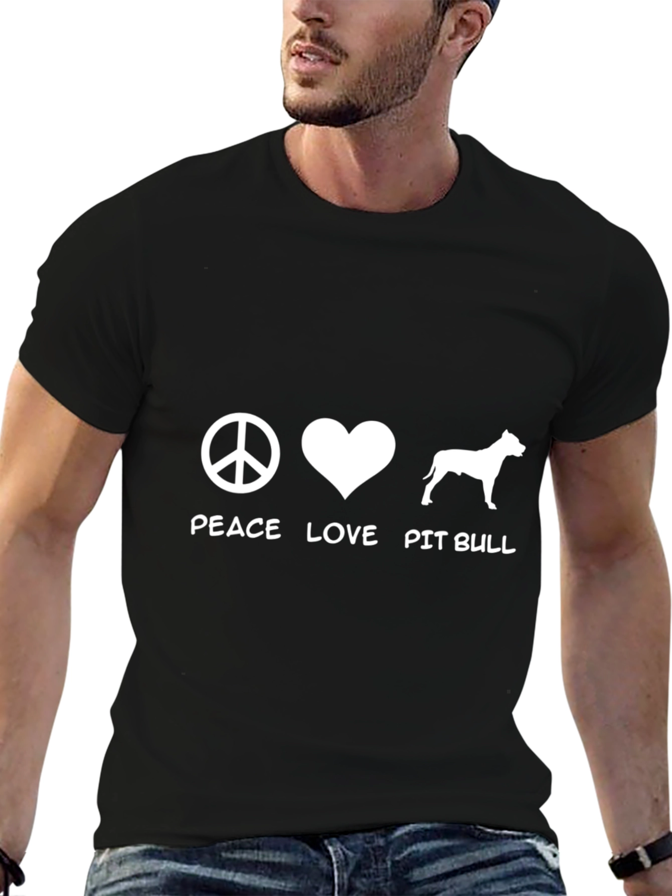 Peace Love Pitbull Graphic T-Shirt - Black