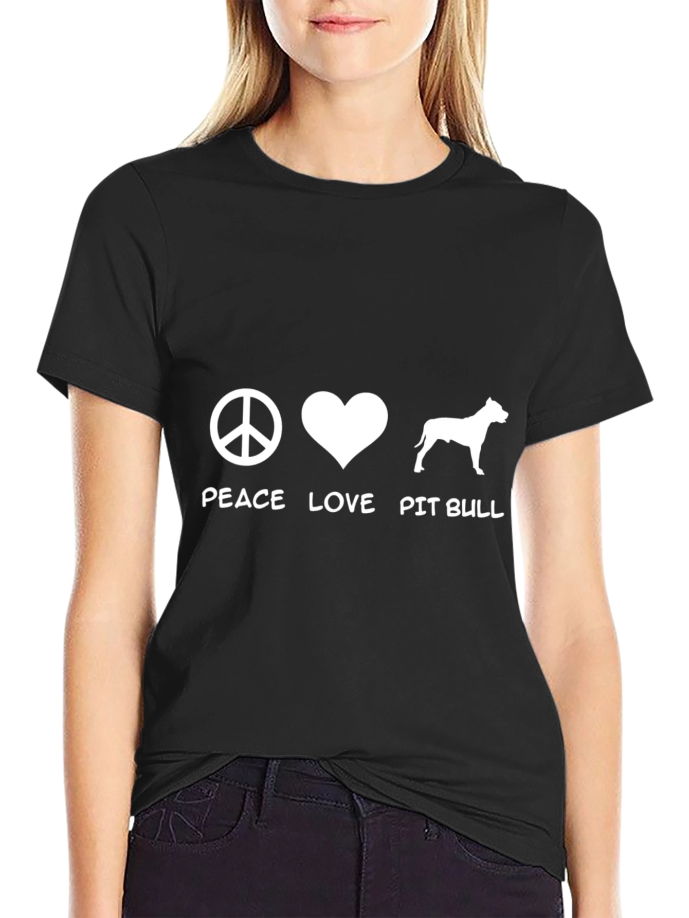 Peace Love Pitbull Graphic T-Shirt - Black