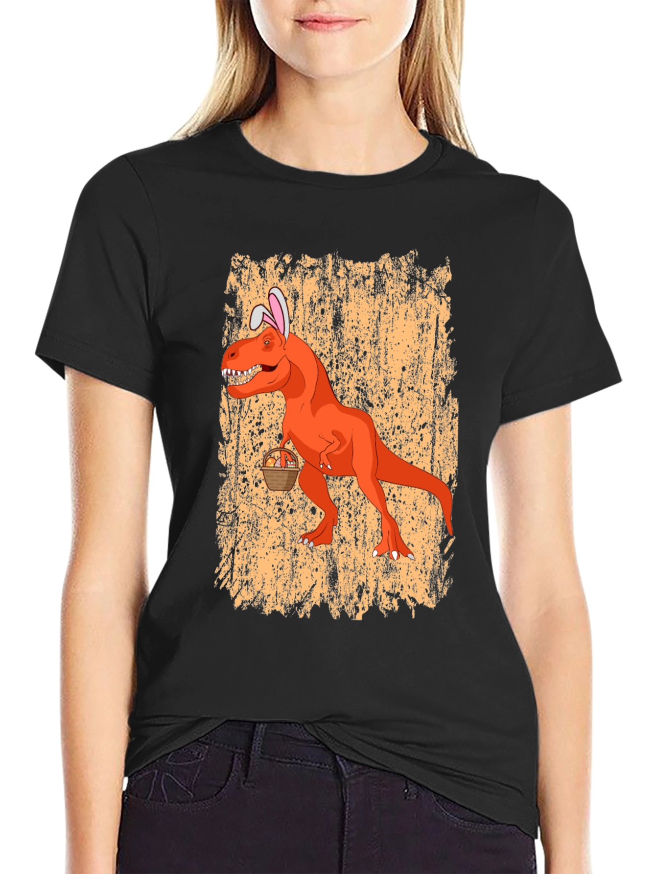 Easter T-Rex Bunny Ears Graphic Tee - Black