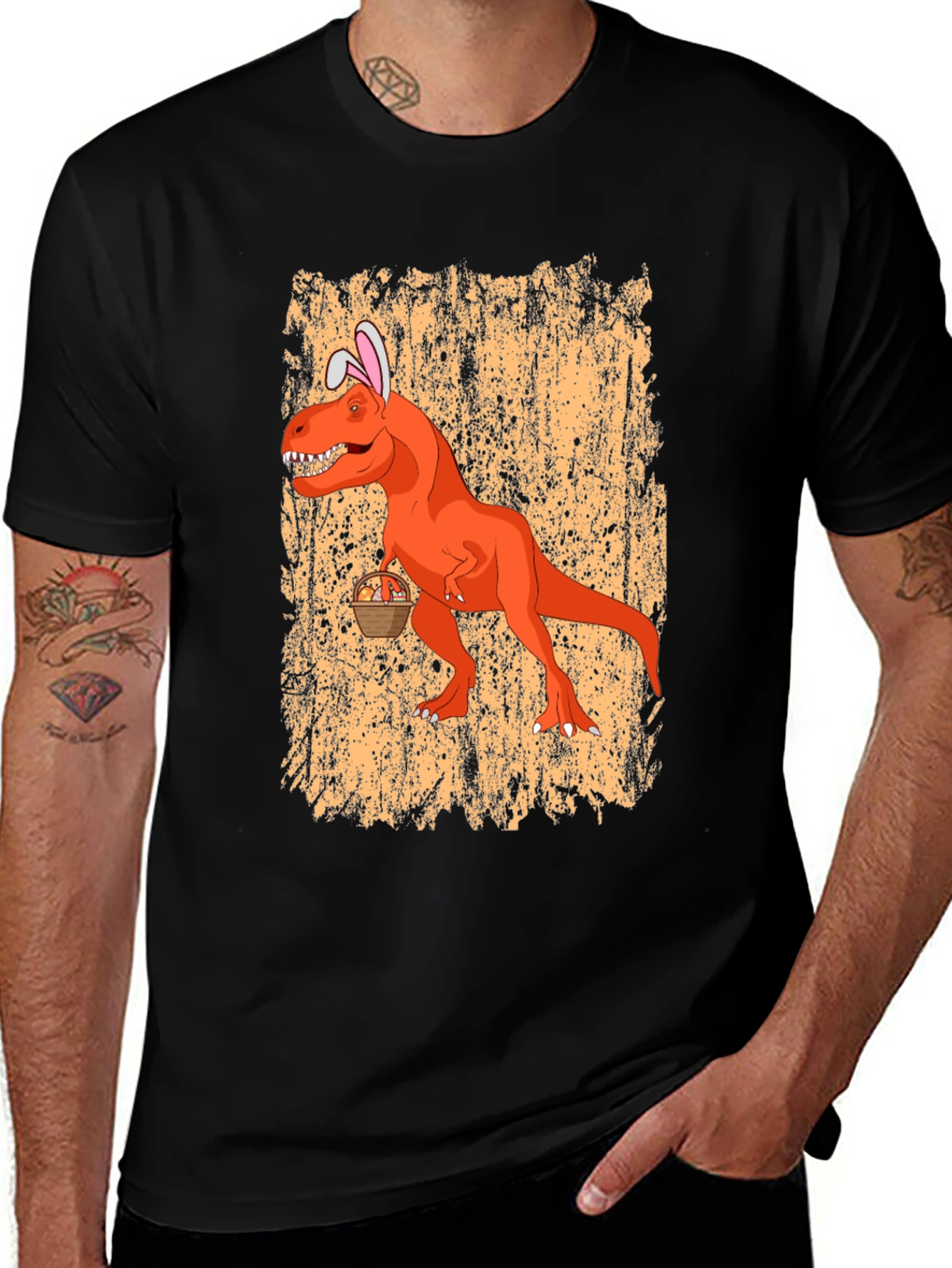 Easter T-Rex Bunny Ears Graphic Tee - Black