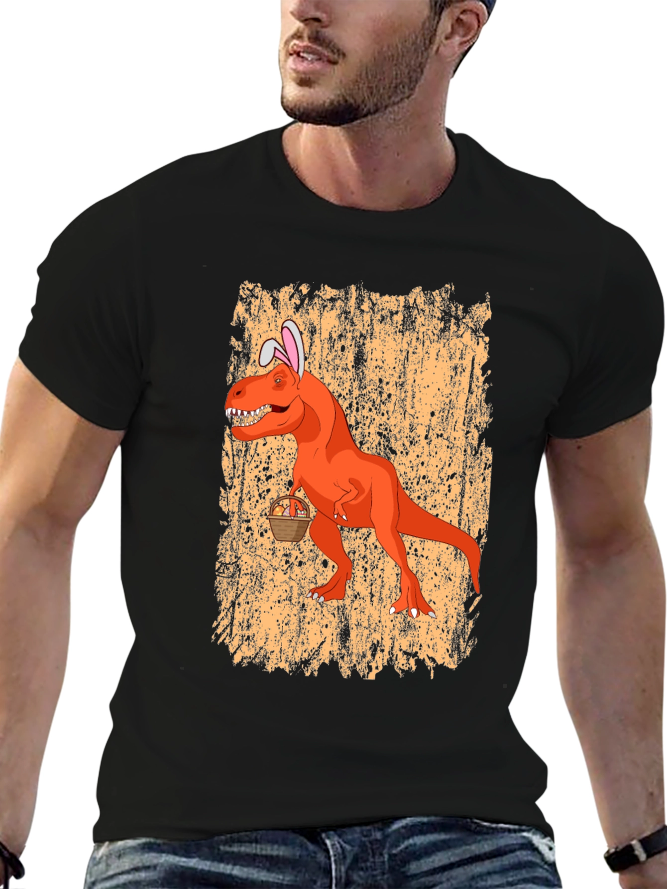 Easter T-Rex Bunny Ears Graphic Tee - Black