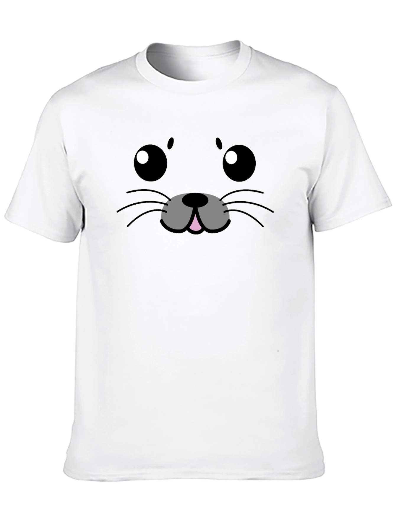 Cute Cartoon Seal Face Black T-Shirt