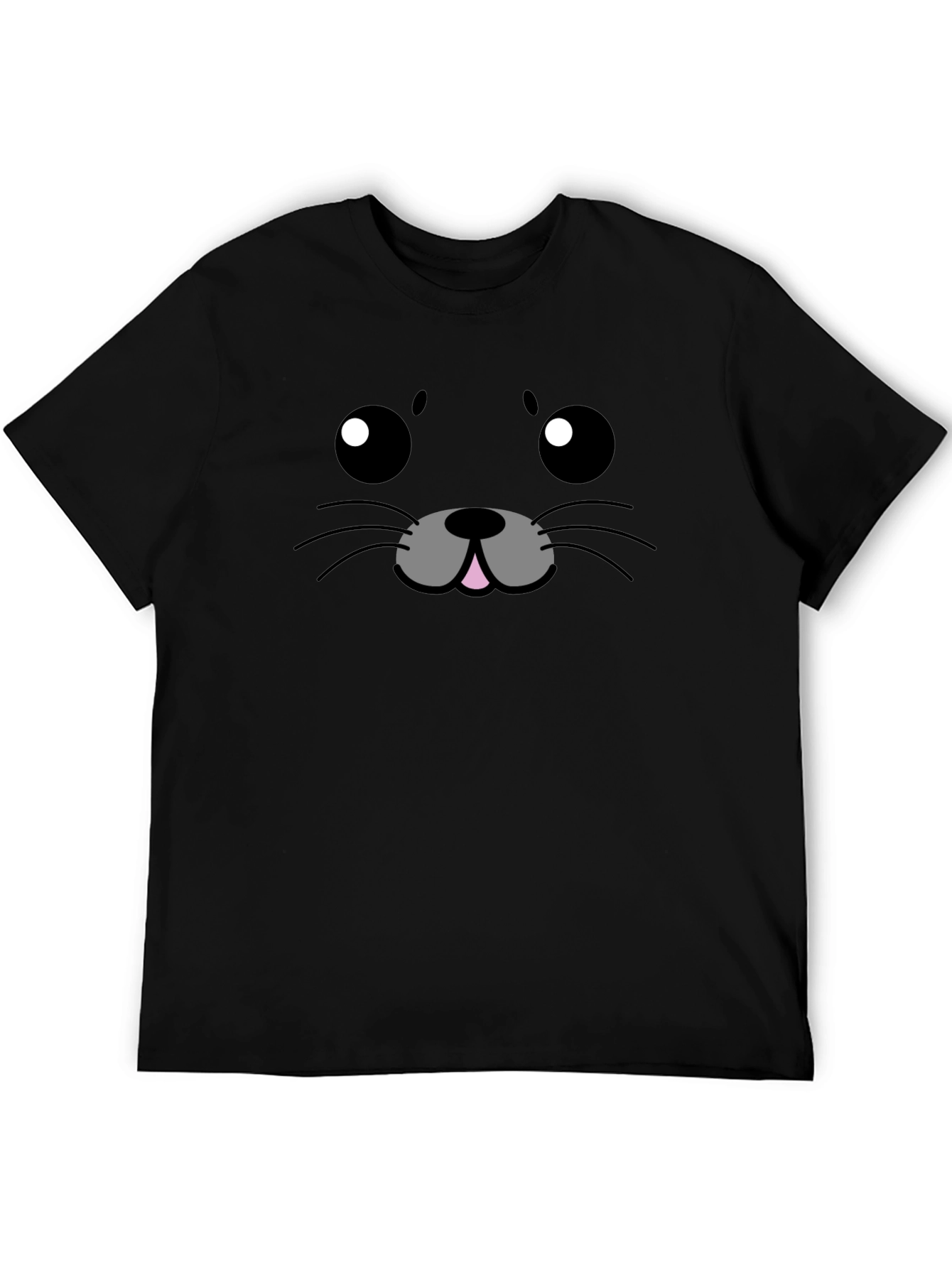 Cute Cartoon Seal Face Black T-Shirt