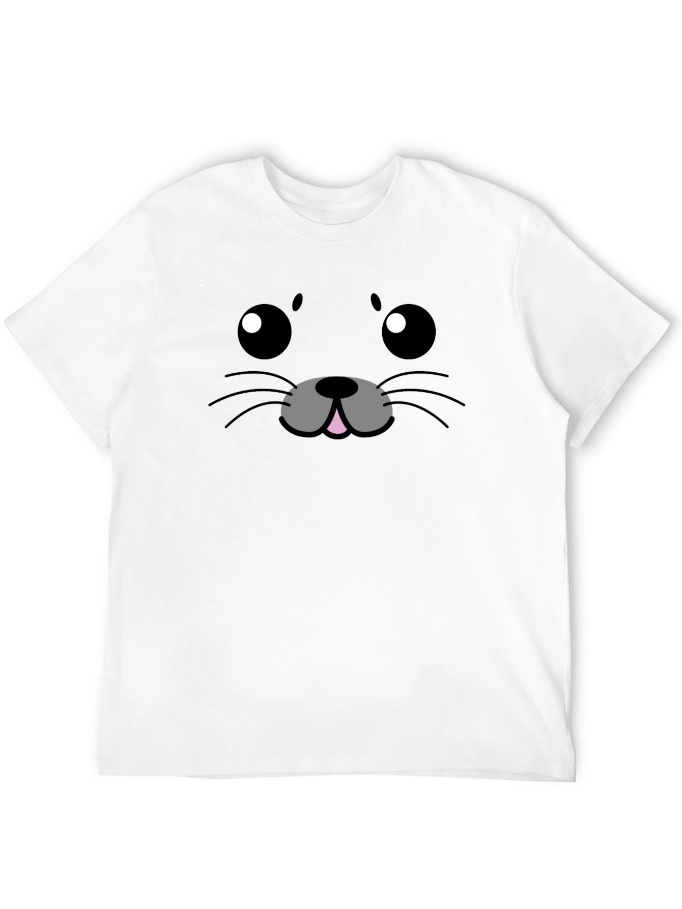 Cute Cartoon Seal Face Black T-Shirt