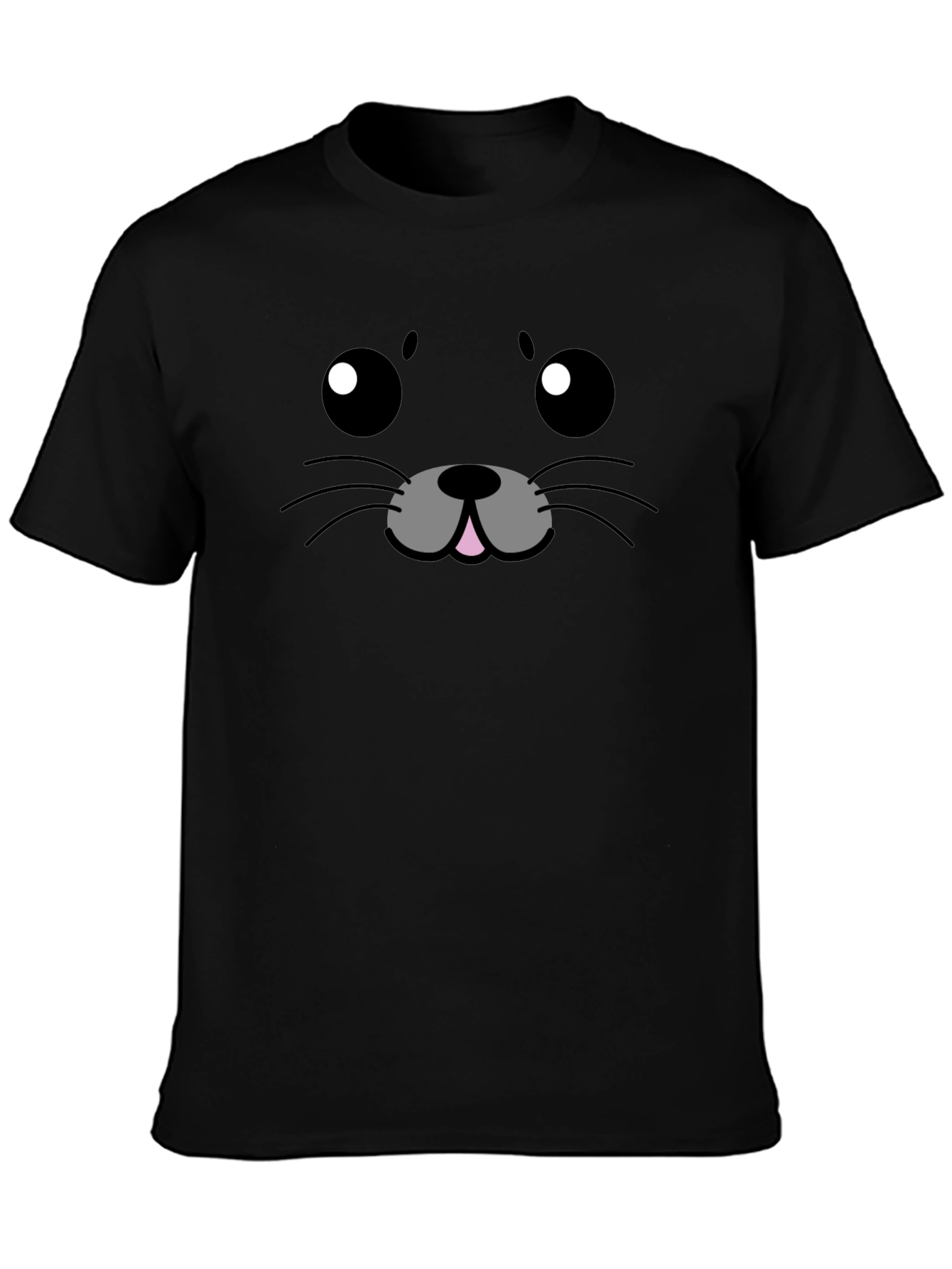 Cute Cartoon Seal Face Black T-Shirt