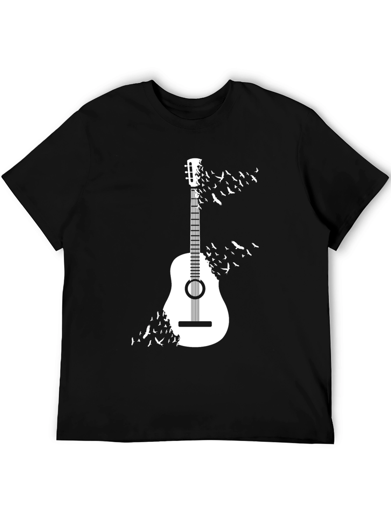 Guitar & Birds Graphic T-Shirt - Casual Cotton Tee