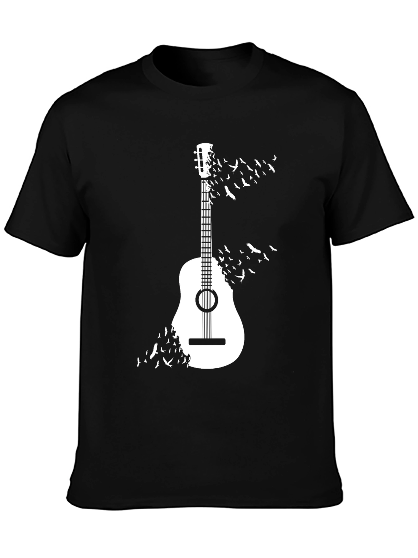 Guitar & Birds Graphic T-Shirt - Casual Cotton Tee