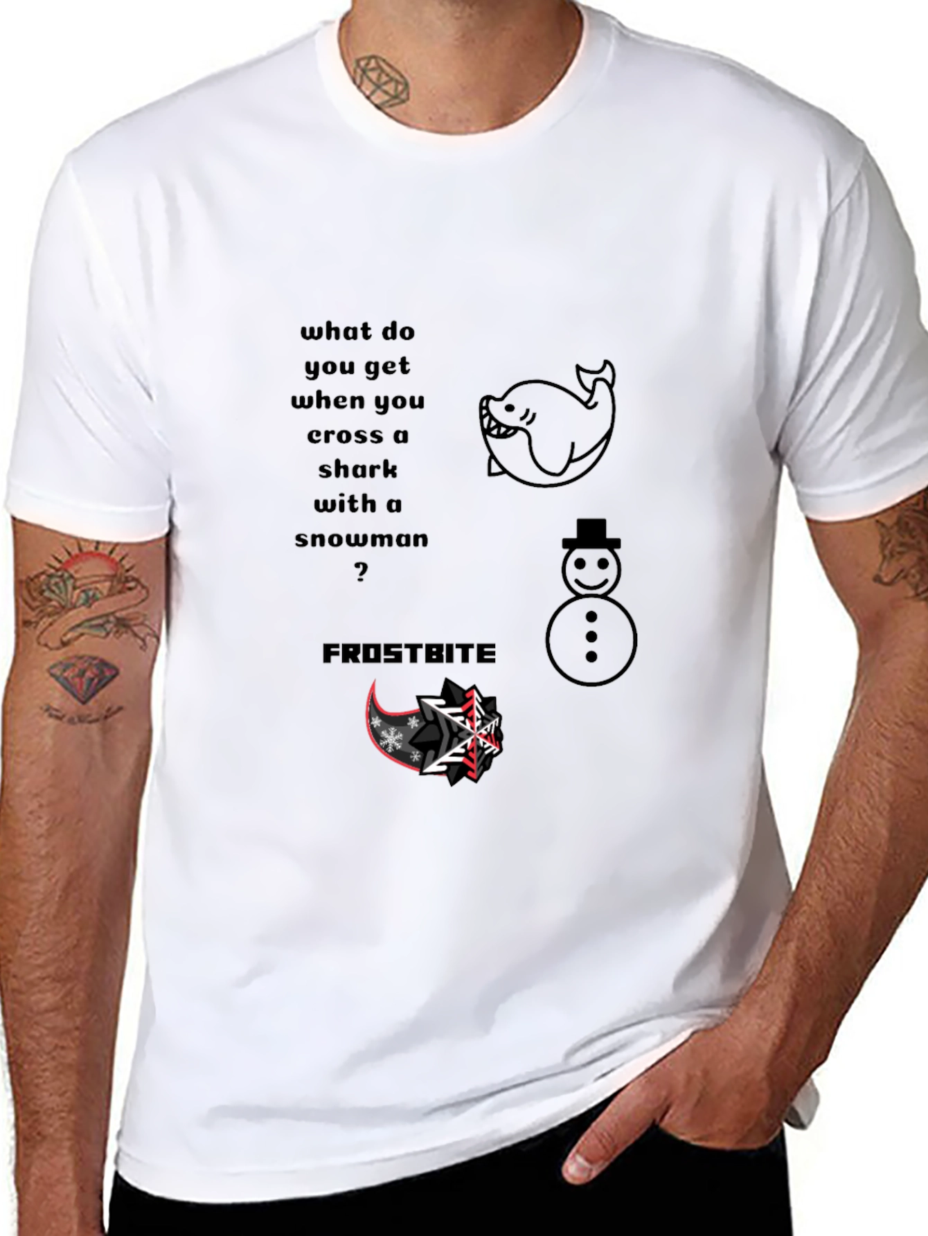 Shark Snowman Frostbite Pun T-Shirt