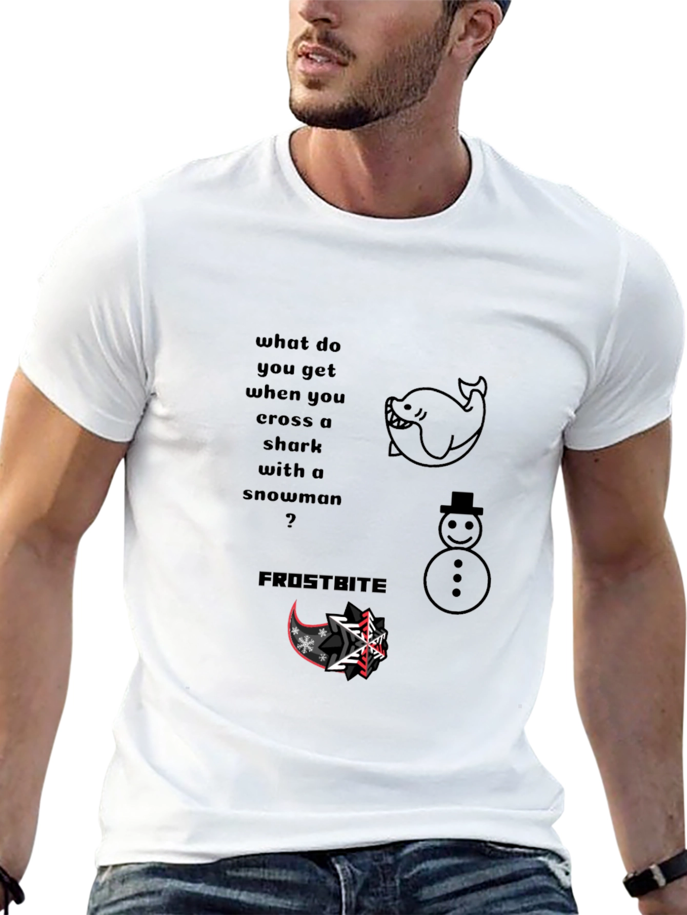 Shark Snowman Frostbite Pun T-Shirt