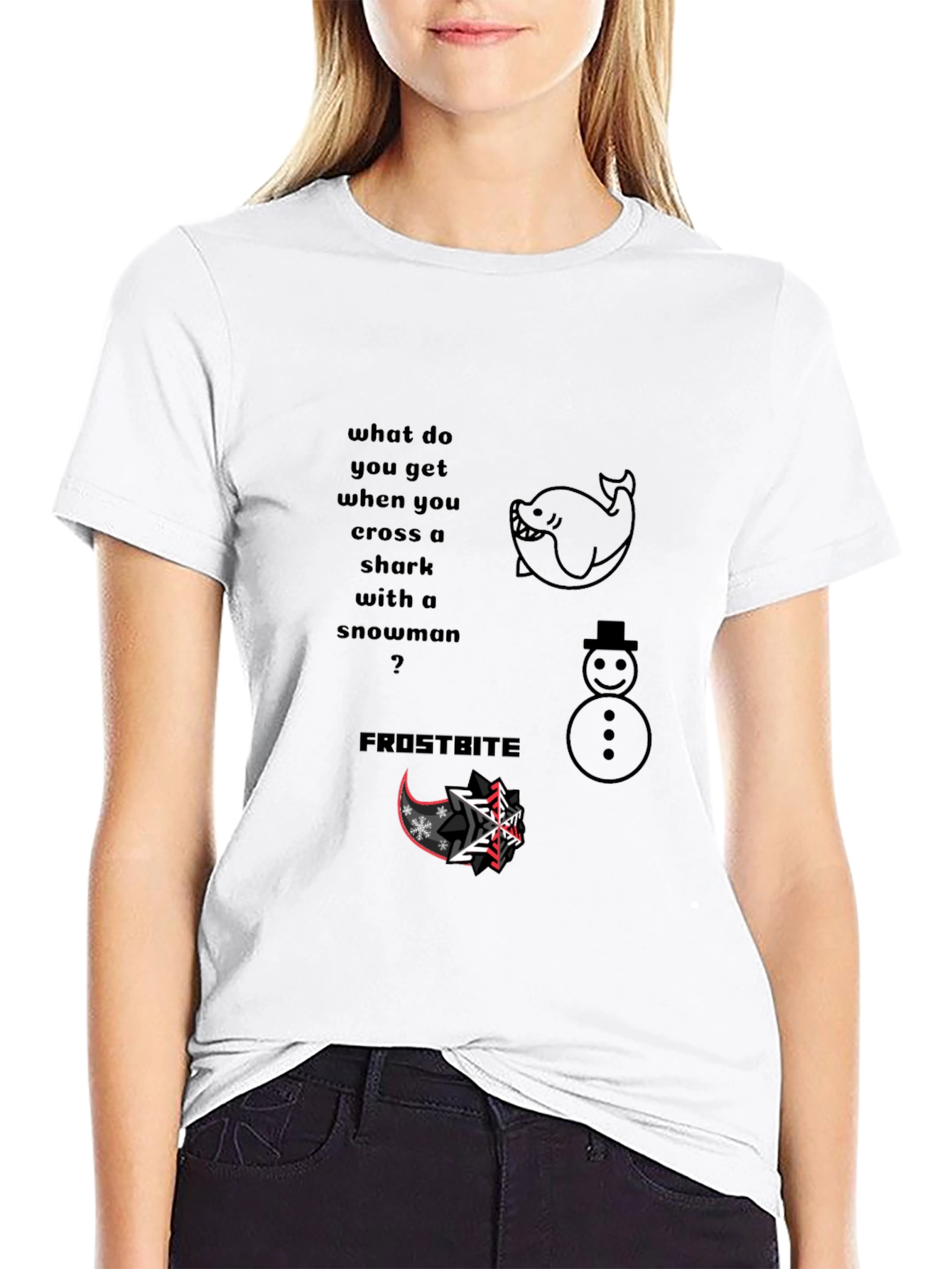 Shark Snowman Frostbite Pun T-Shirt