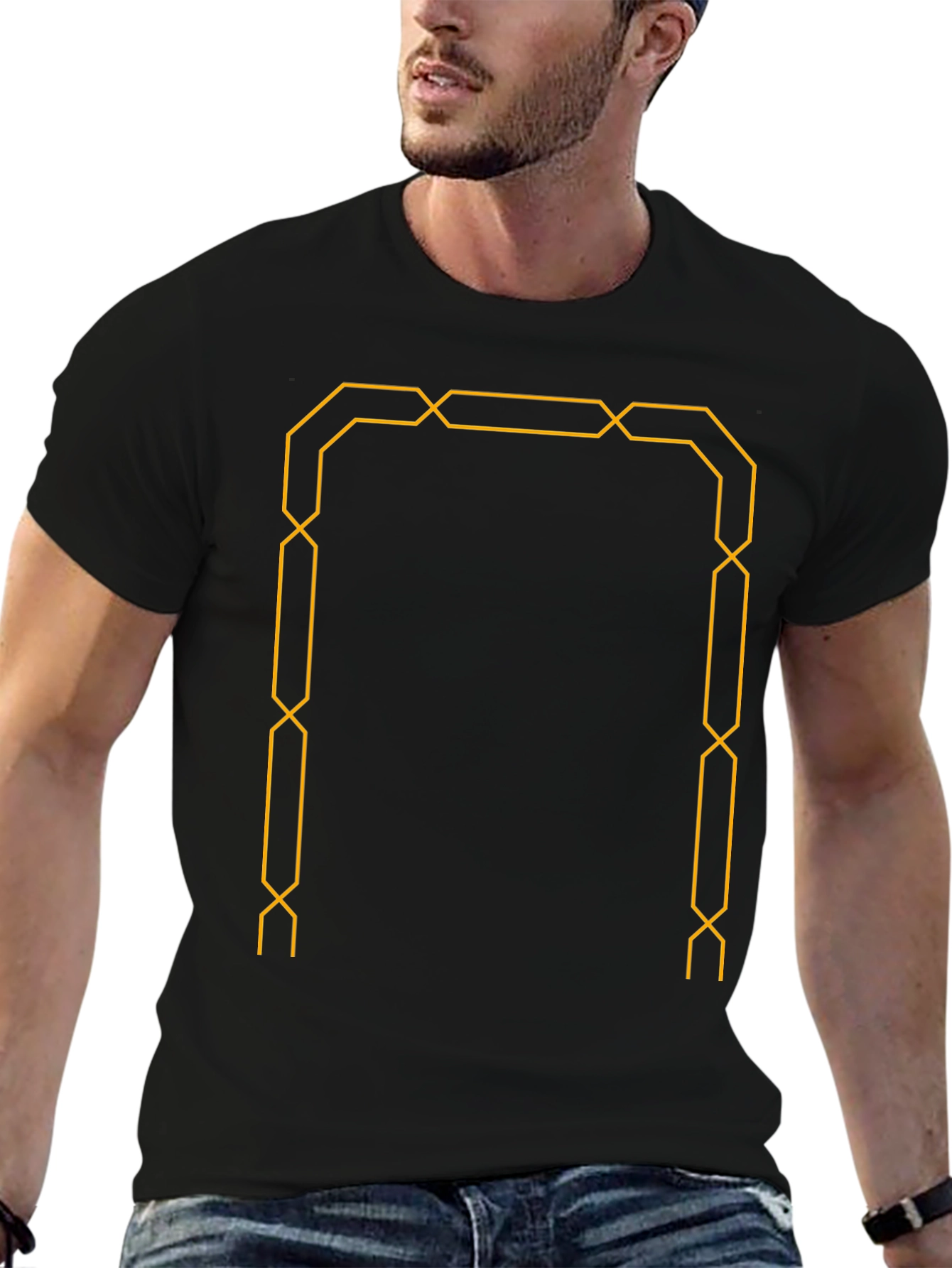 Modern Geometric Graphic Tee - Black