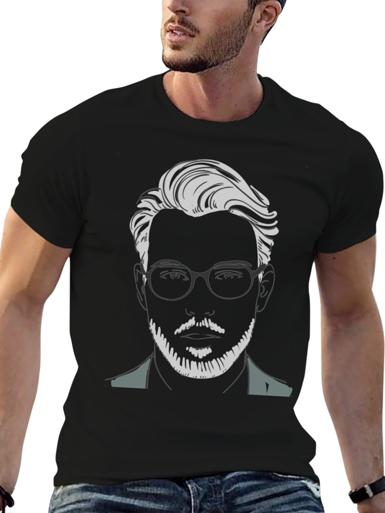 Trendy Graphic Tee - Bearded Man with Glasses
