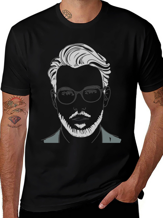 Trendy Graphic Tee - Bearded Man with Glasses