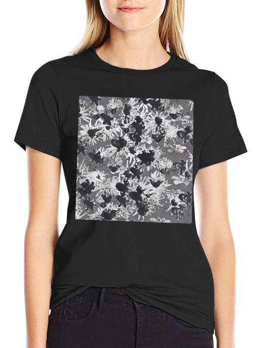 Abstract Floral Print Black T-Shirt