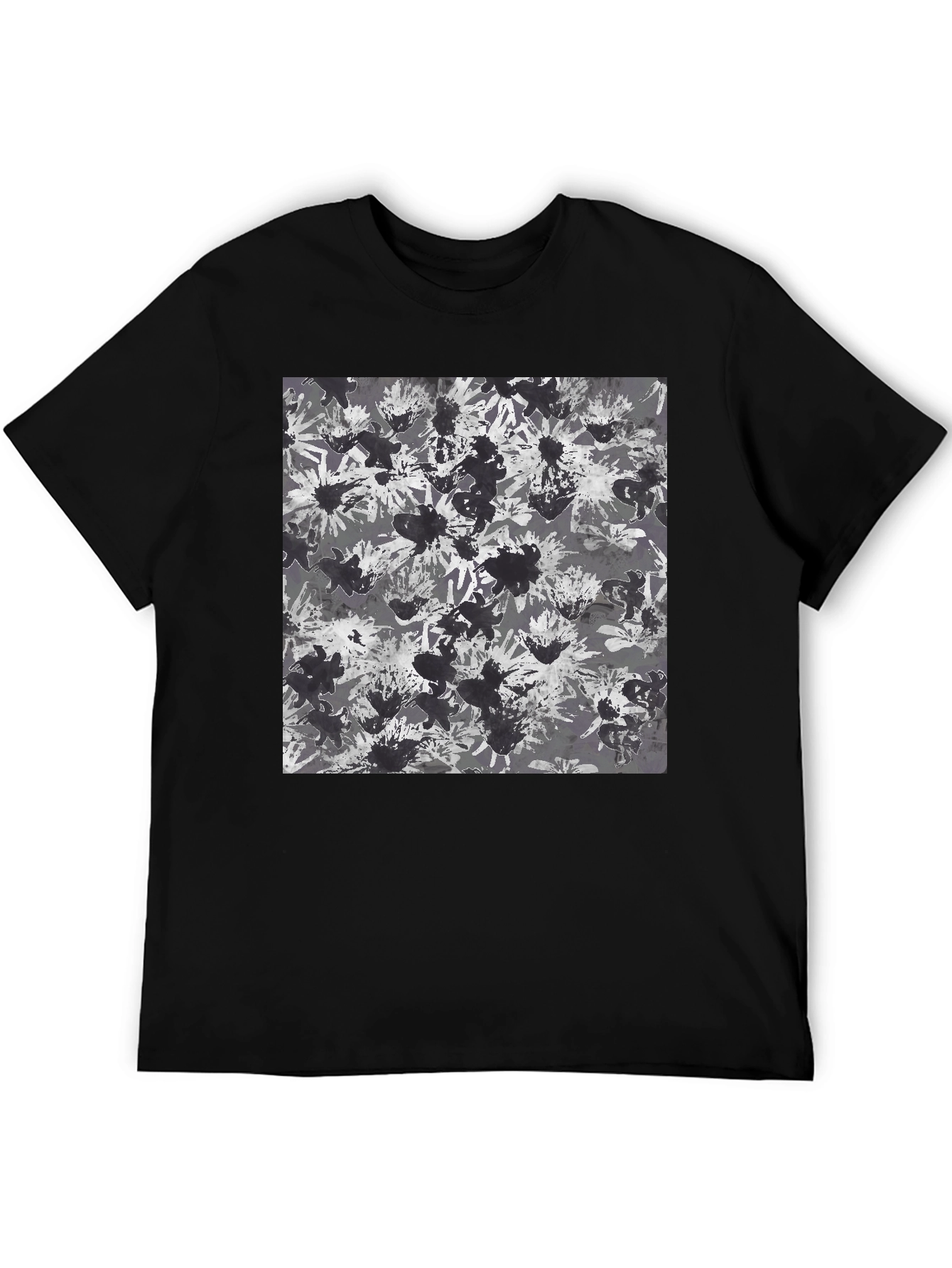 Abstract Floral Print Black T-Shirt