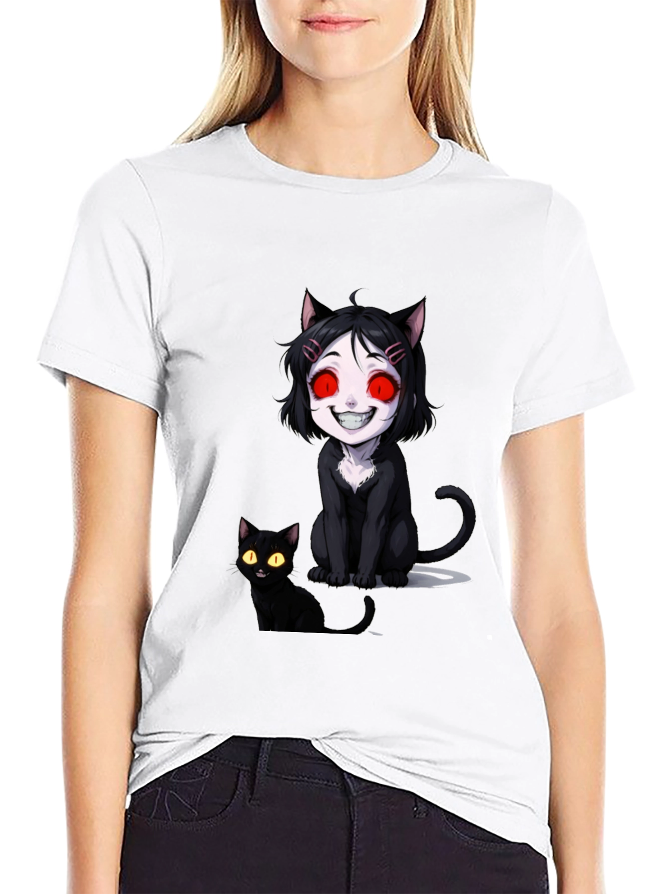 Creepy Cute Cat T-Shirt - Black