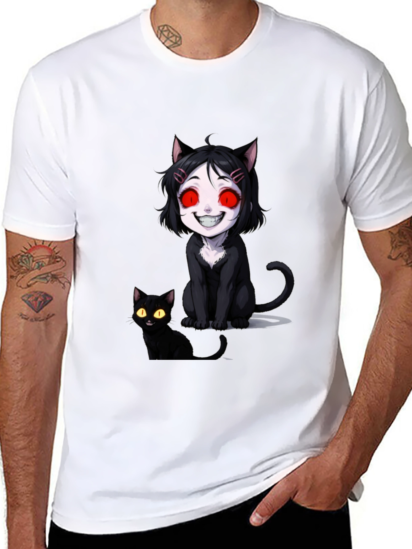 Creepy Cute Cat T-Shirt - Black