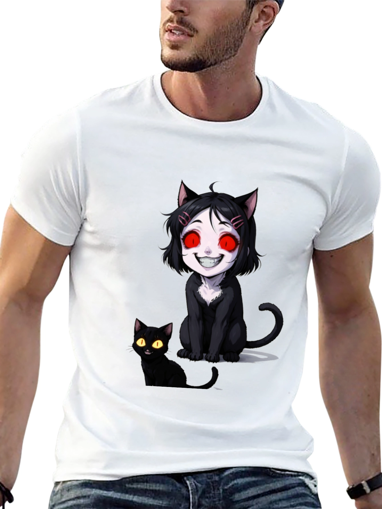 Creepy Cute Cat T-Shirt - Black
