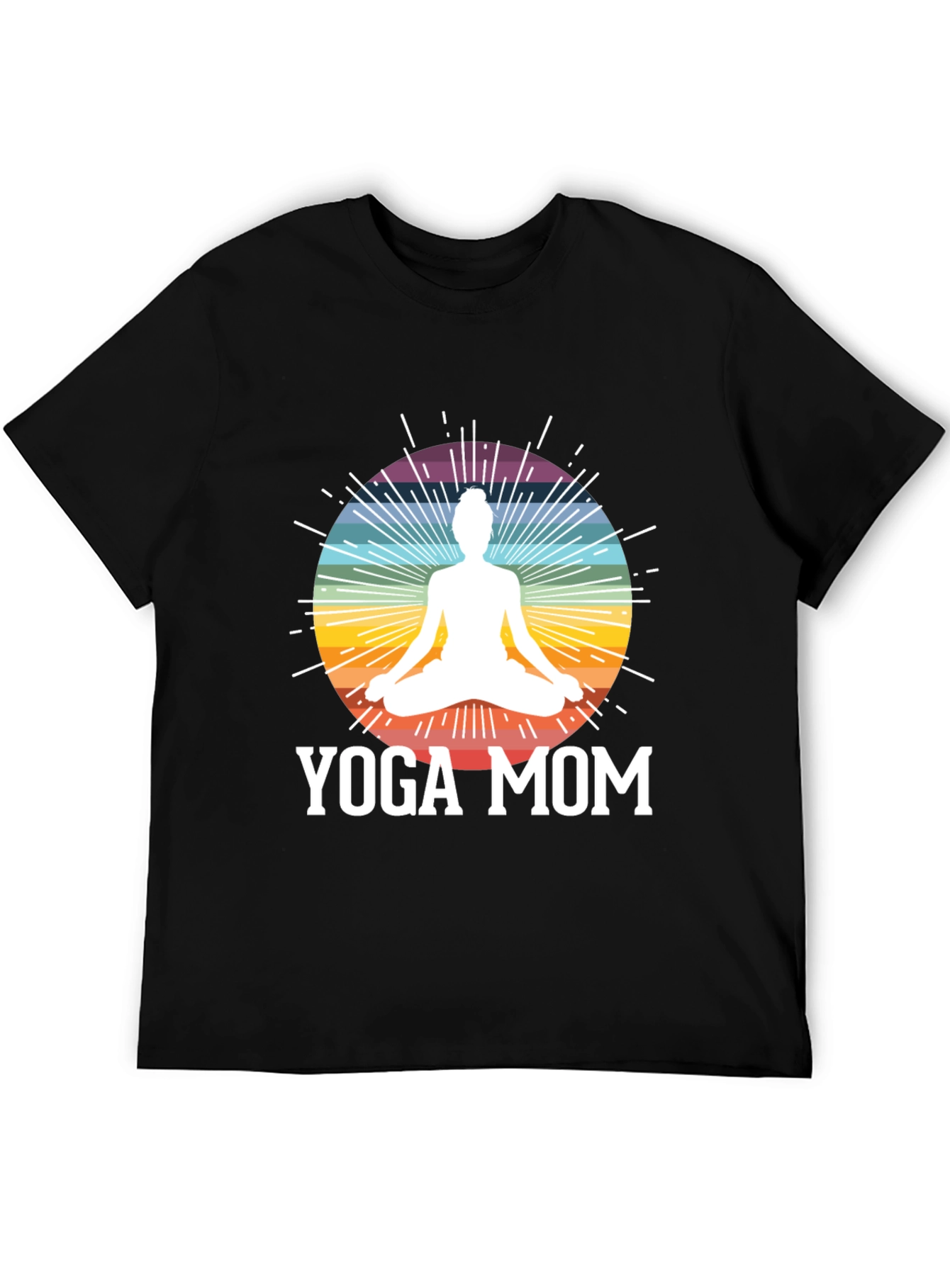 Yoga Mom Black T-Shirt - Meditation Rainbow Design