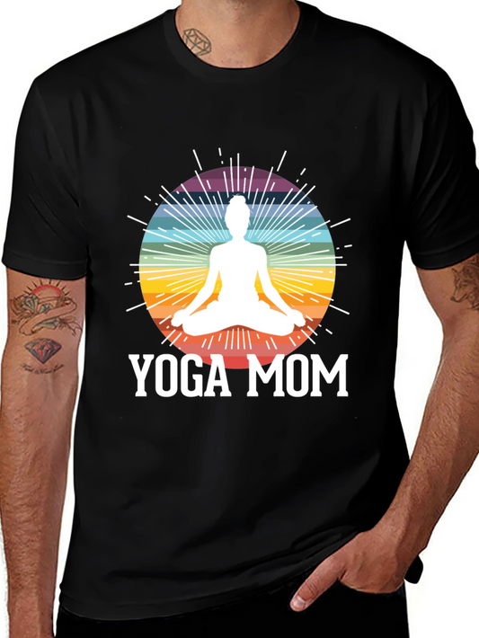 Yoga Mom Black T-Shirt - Meditation Rainbow Design