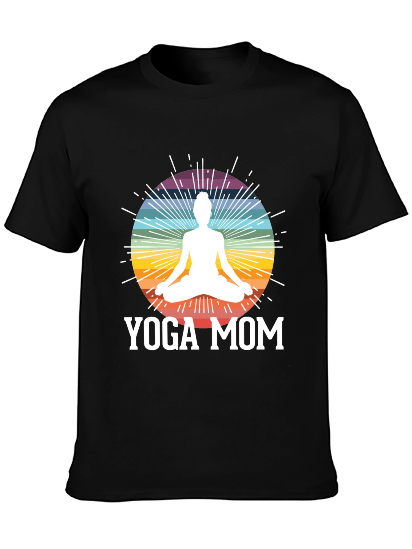 Yoga Mom Black T-Shirt - Meditation Rainbow Design