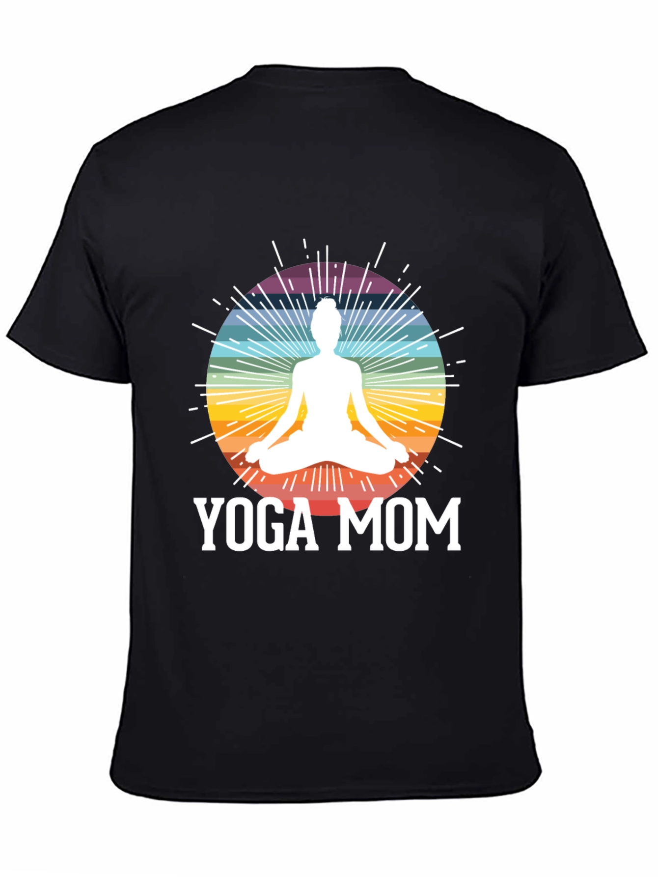 Yoga Mom Black T-Shirt - Meditation Rainbow Design