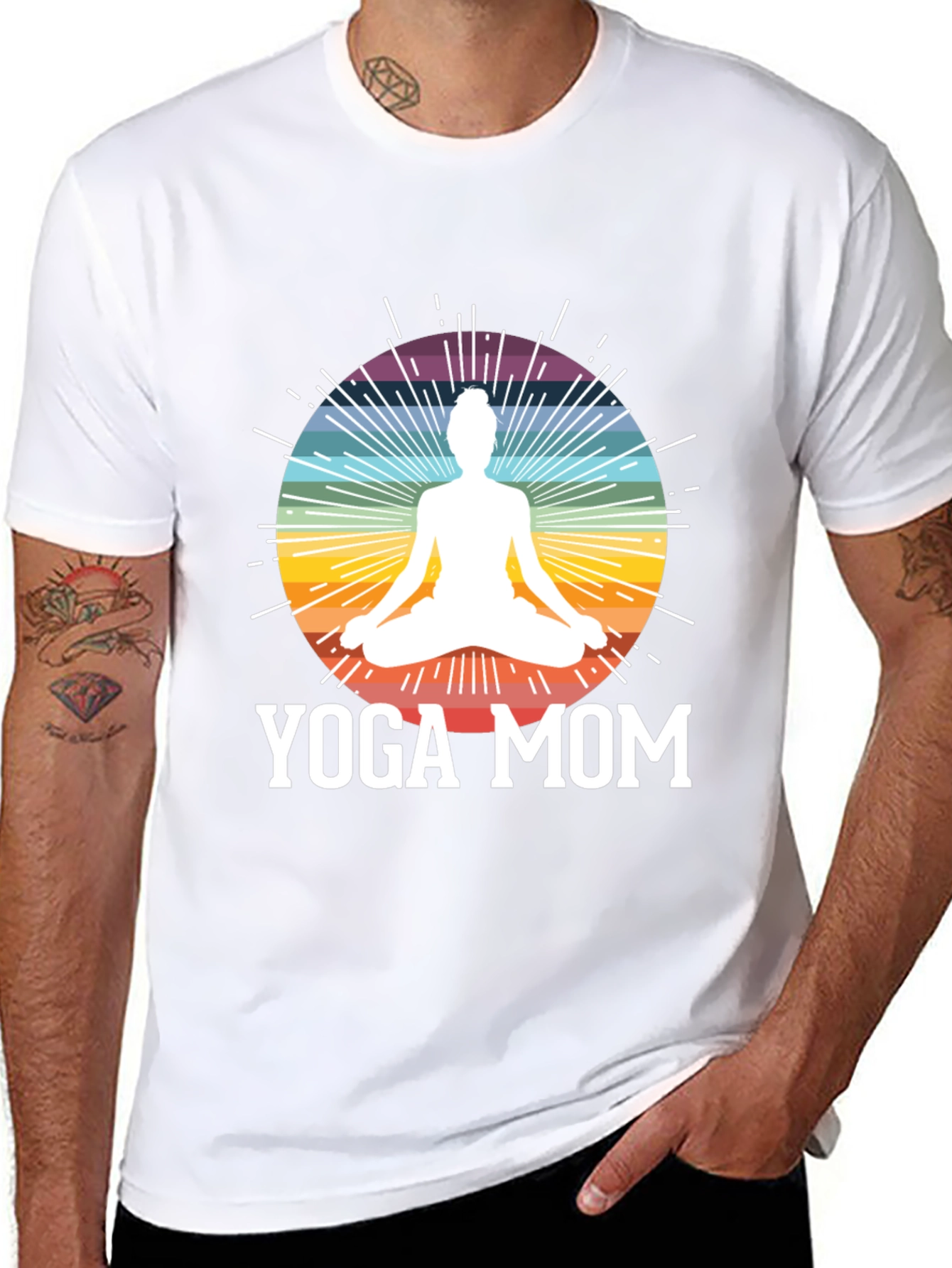 Yoga Mom Black T-Shirt - Meditation Rainbow Design