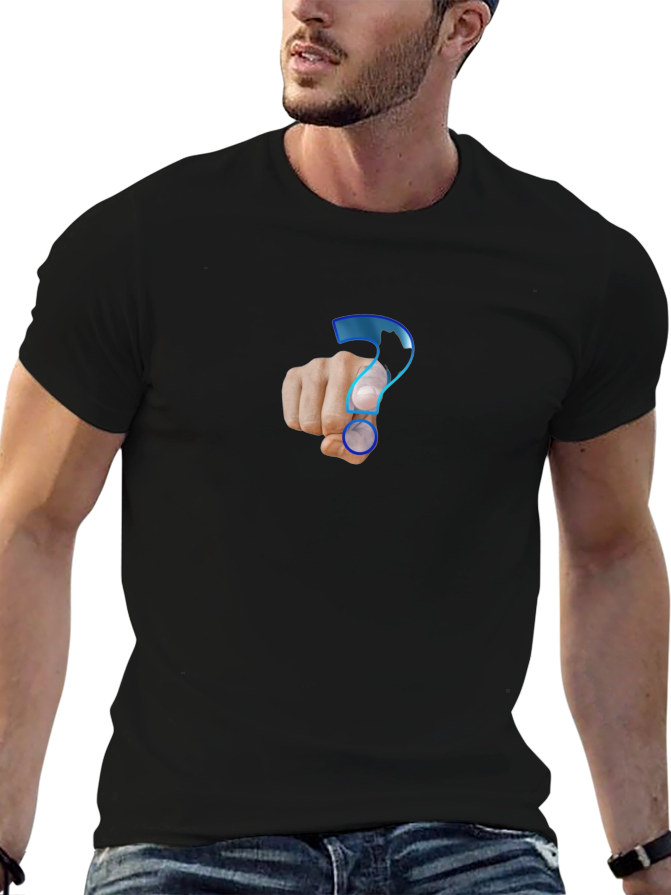 Mens Black T-Shirt - Question Mark Design