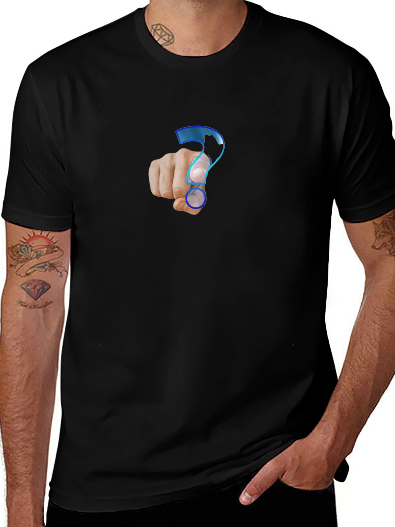Mens Black T-Shirt - Question Mark Design
