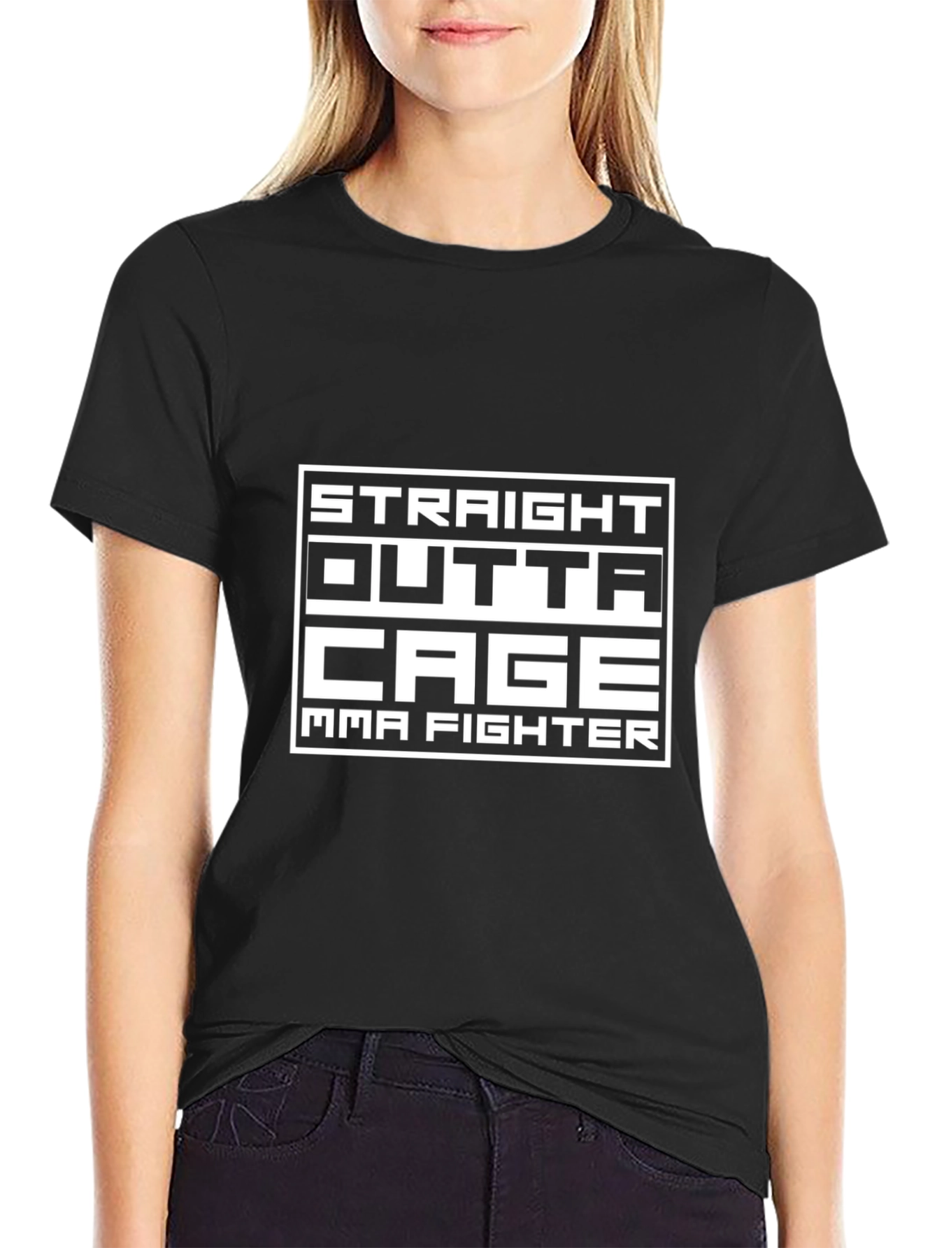 Straight Outta Cage MMA Fighter Black T-Shirt