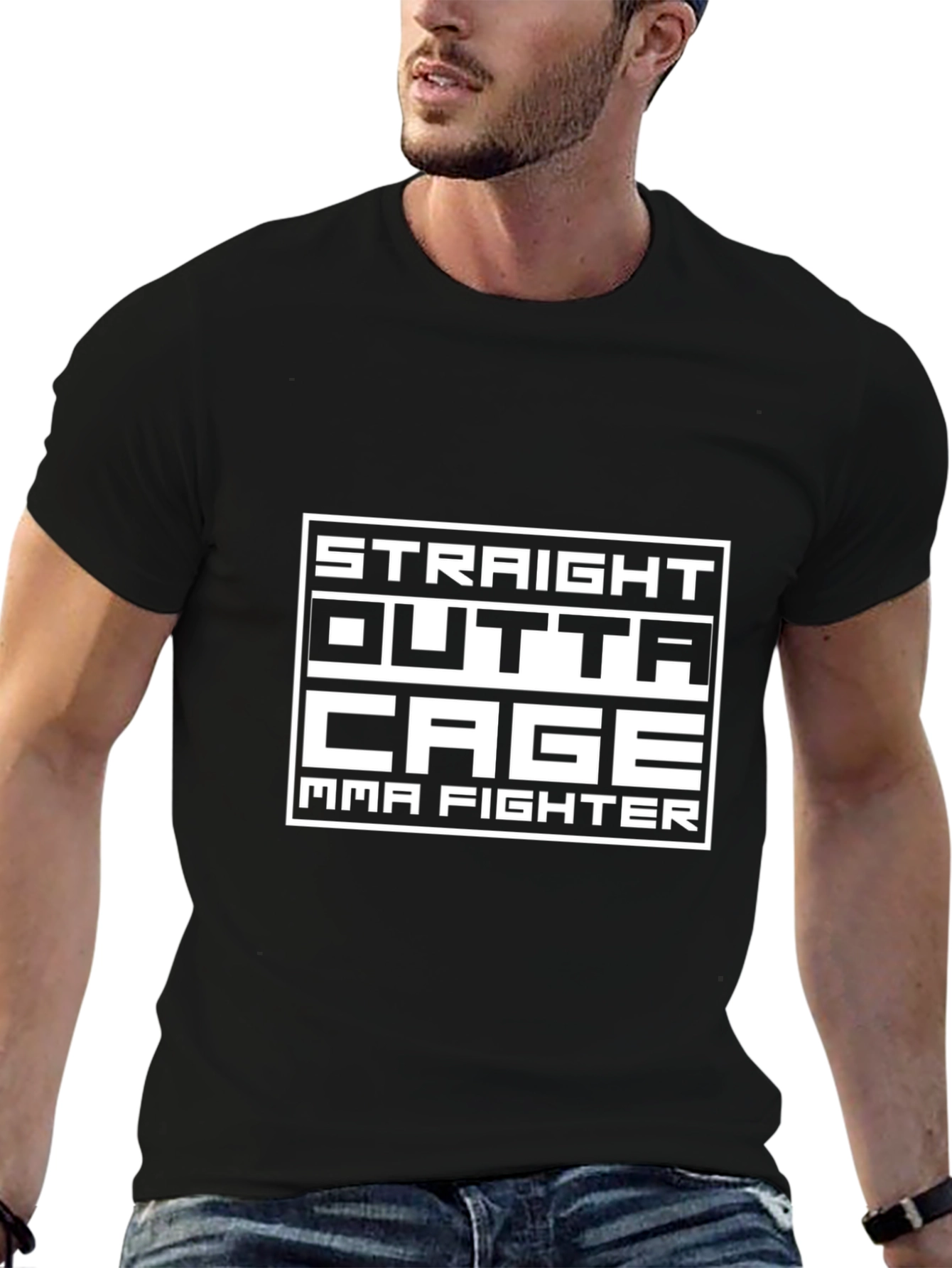 Straight Outta Cage MMA Fighter Black T-Shirt