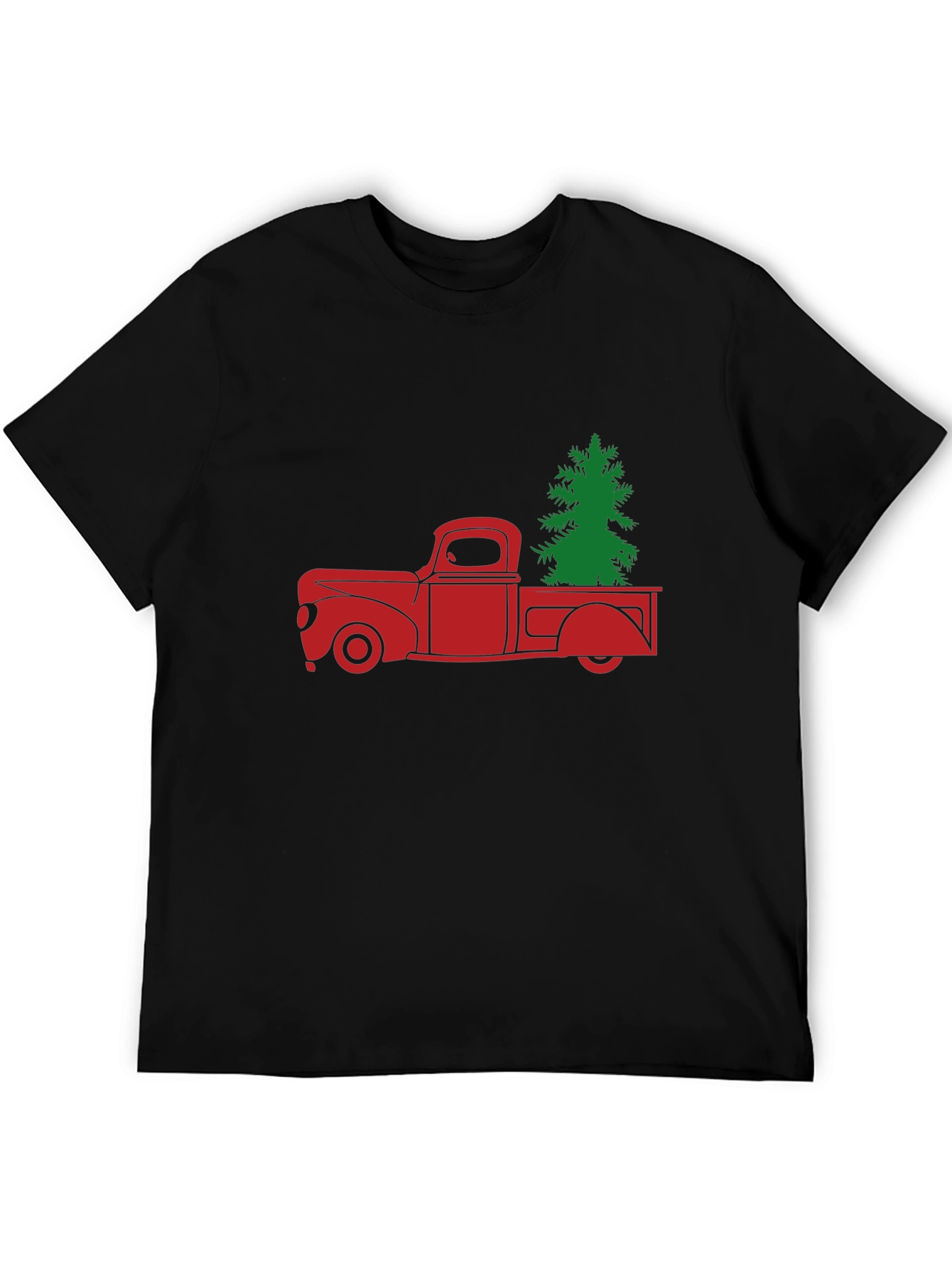 Red Truck Christmas Tree Graphic Tee - Black