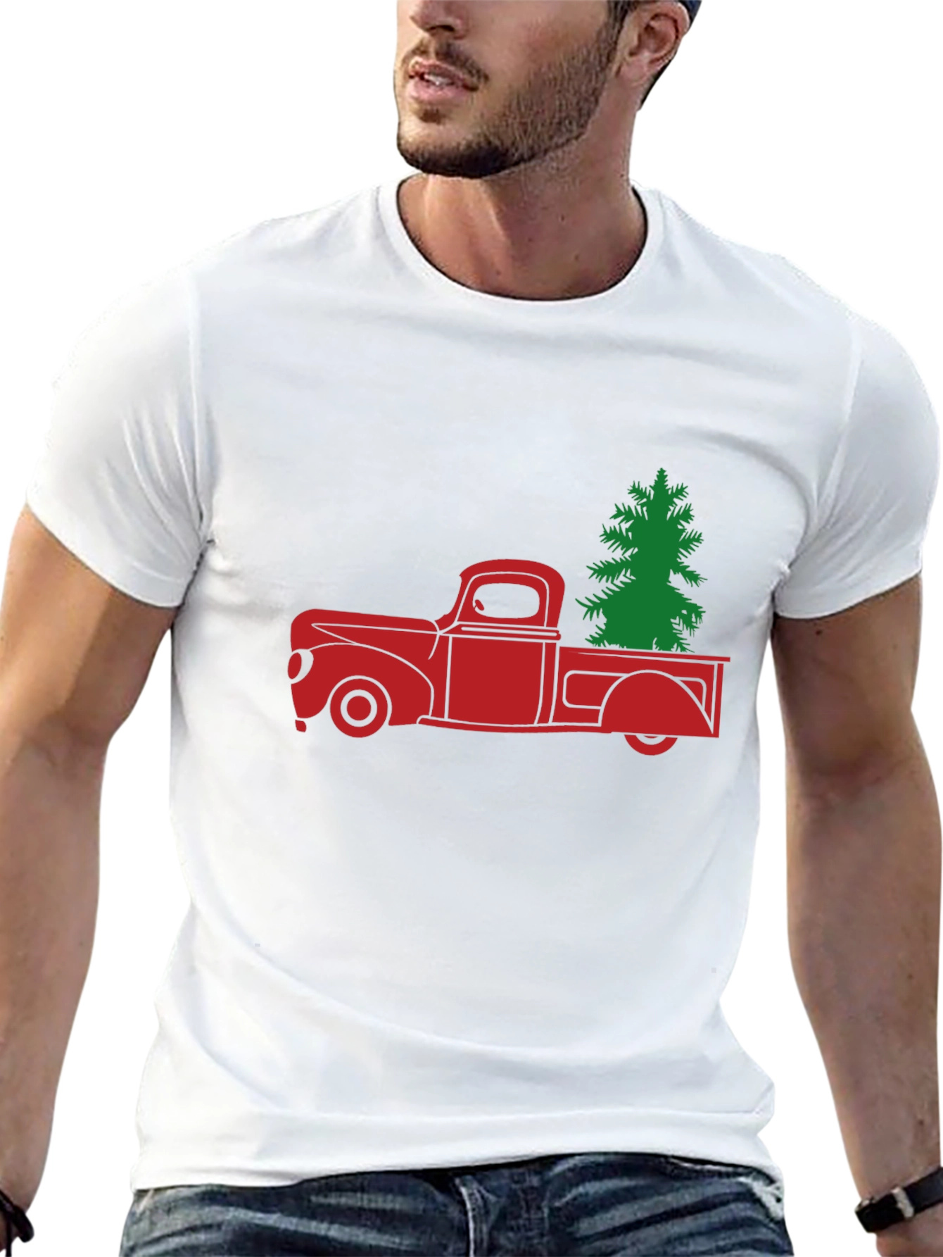 Red Truck Christmas Tree Graphic Tee - Black