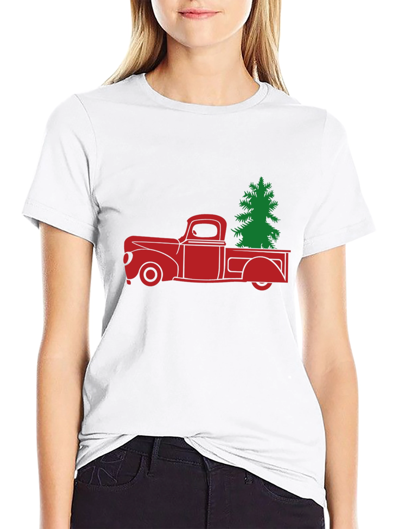 Red Truck Christmas Tree Graphic Tee - Black