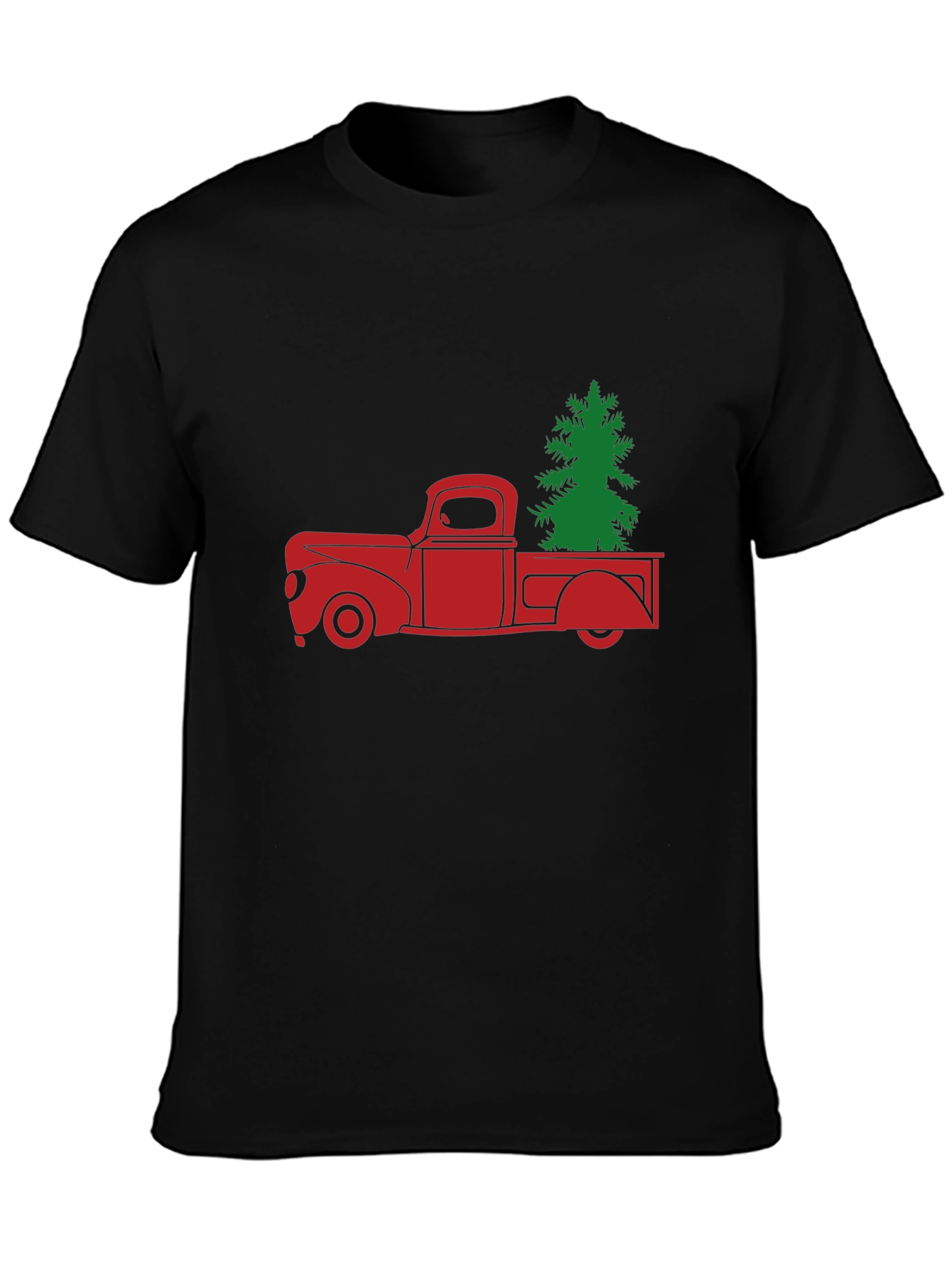 Red Truck Christmas Tree Graphic Tee - Black
