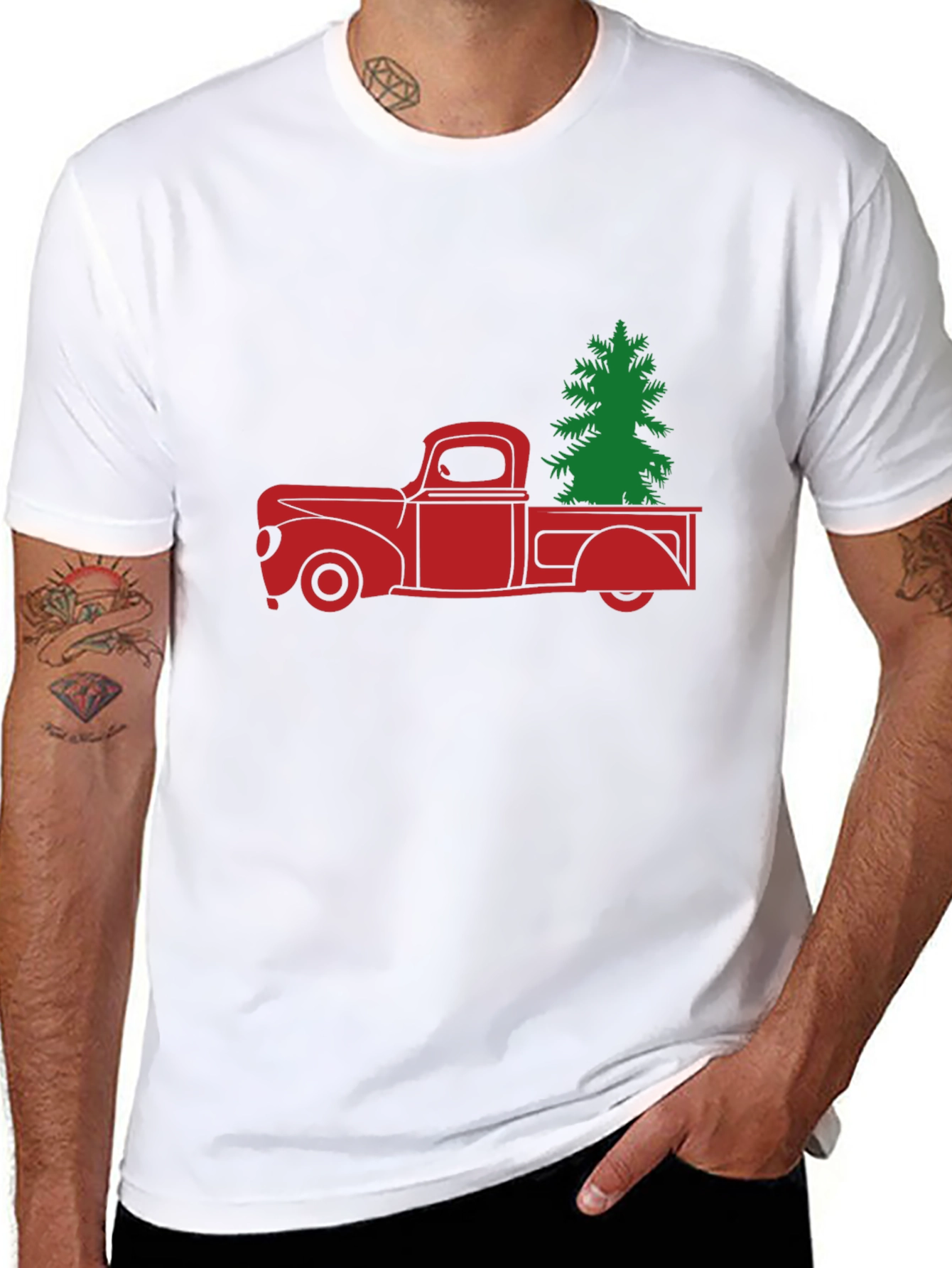 Red Truck Christmas Tree Graphic Tee - Black