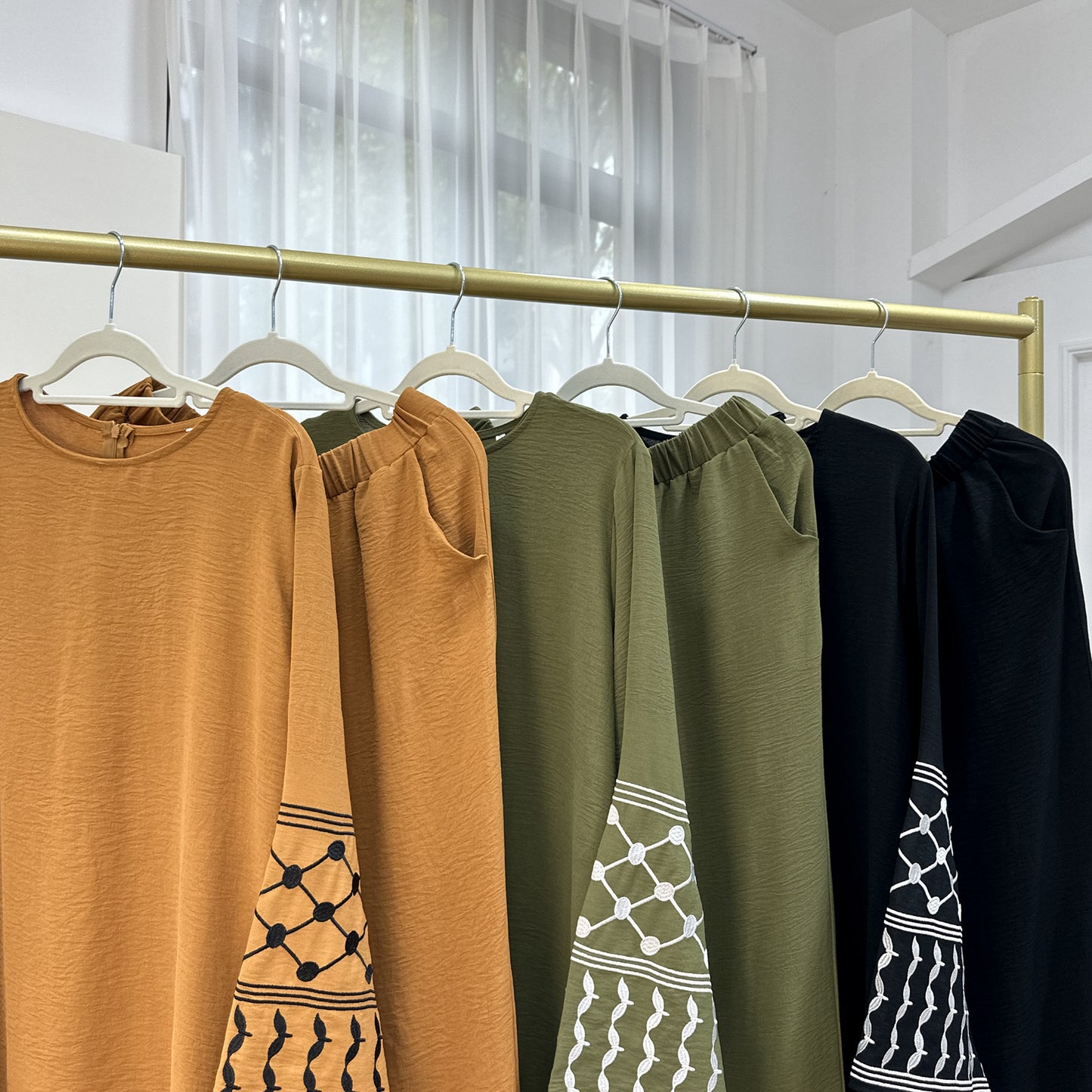 Turkey Embroidery Top Wide Leg Pants 2 Piece Set