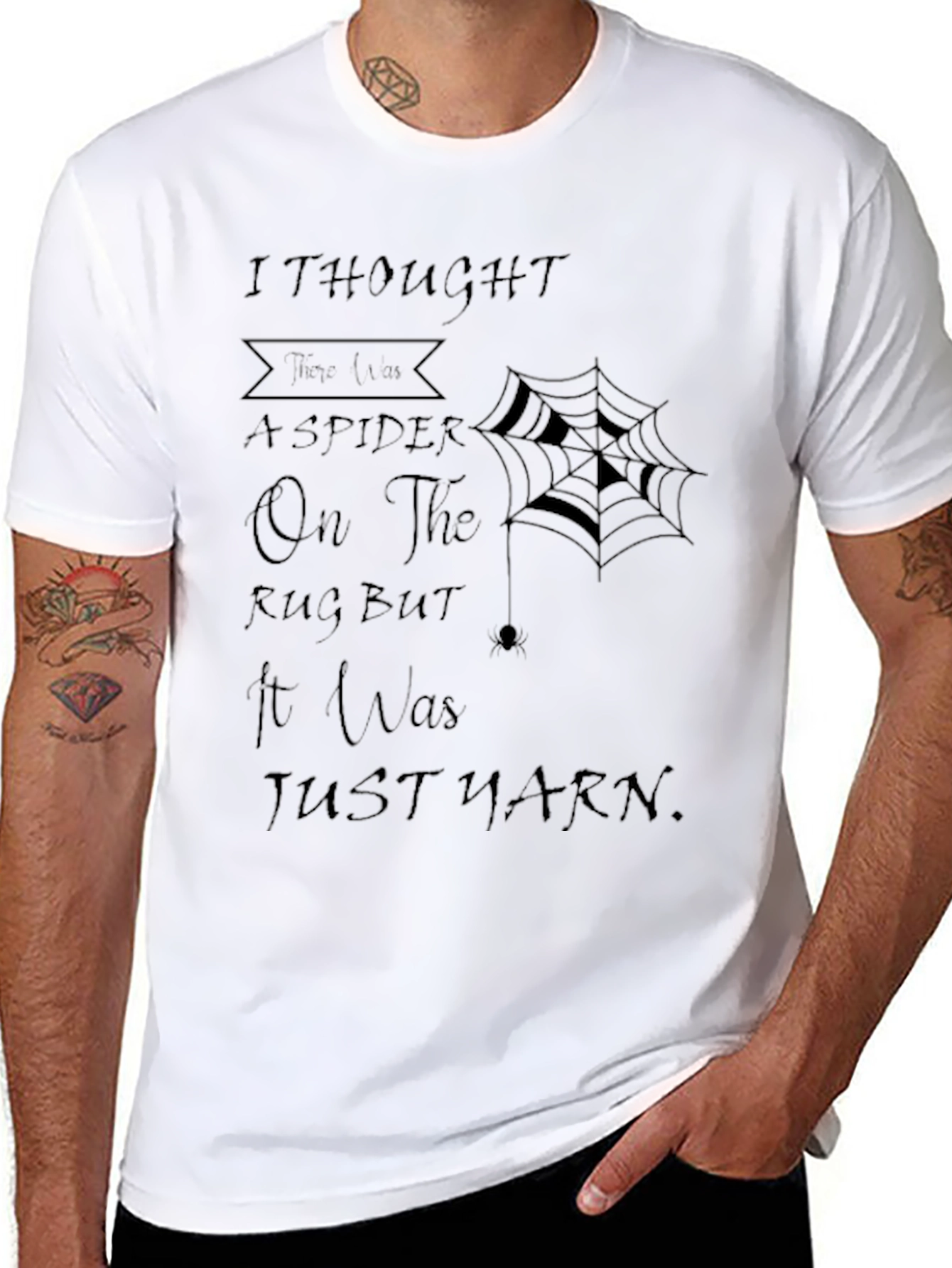 Spider Yarn Graphic Tee - Mens Black Cotton T-Shirt
