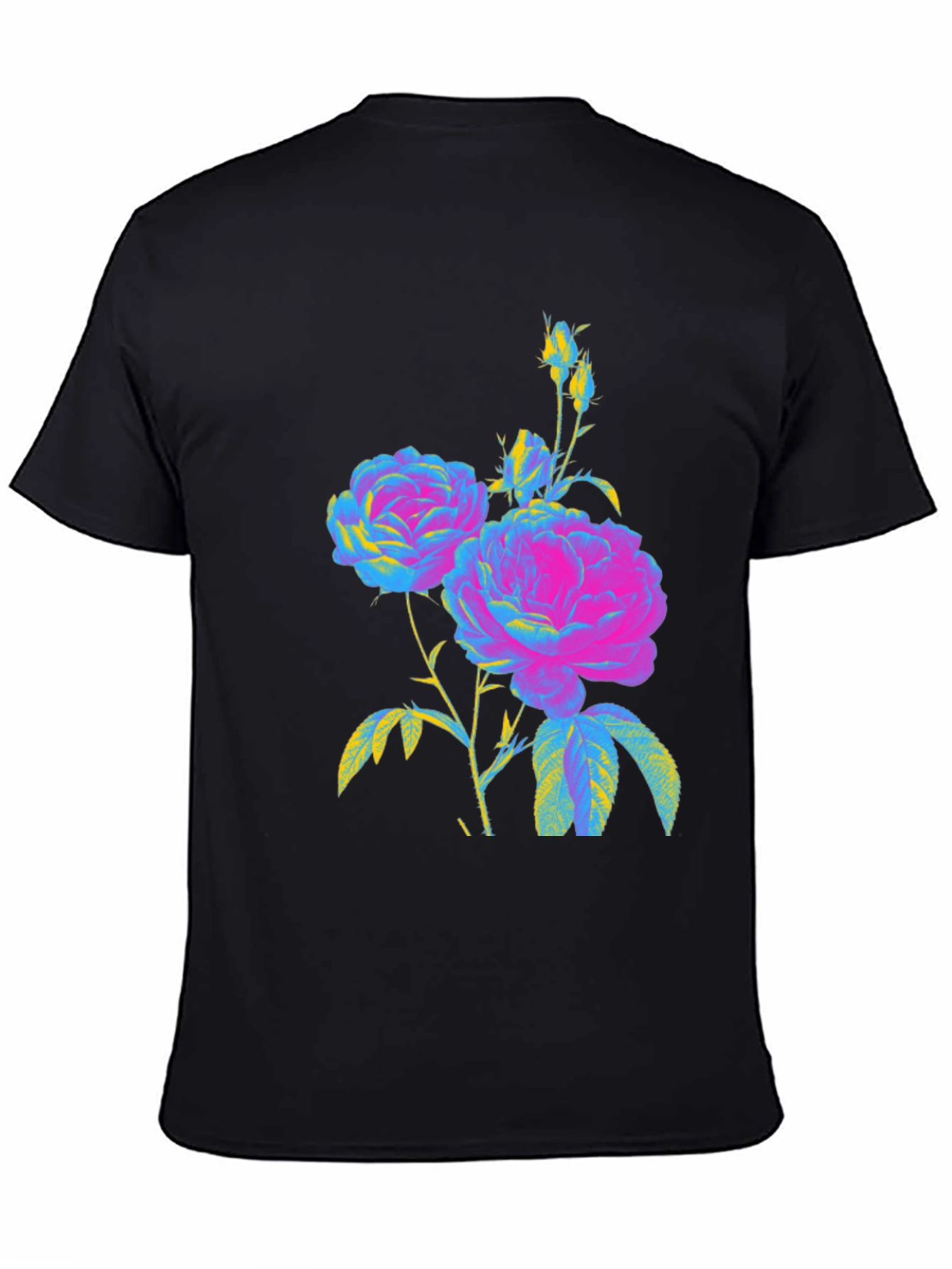 Floral Print T-Shirt - Vivid Roses on Black
