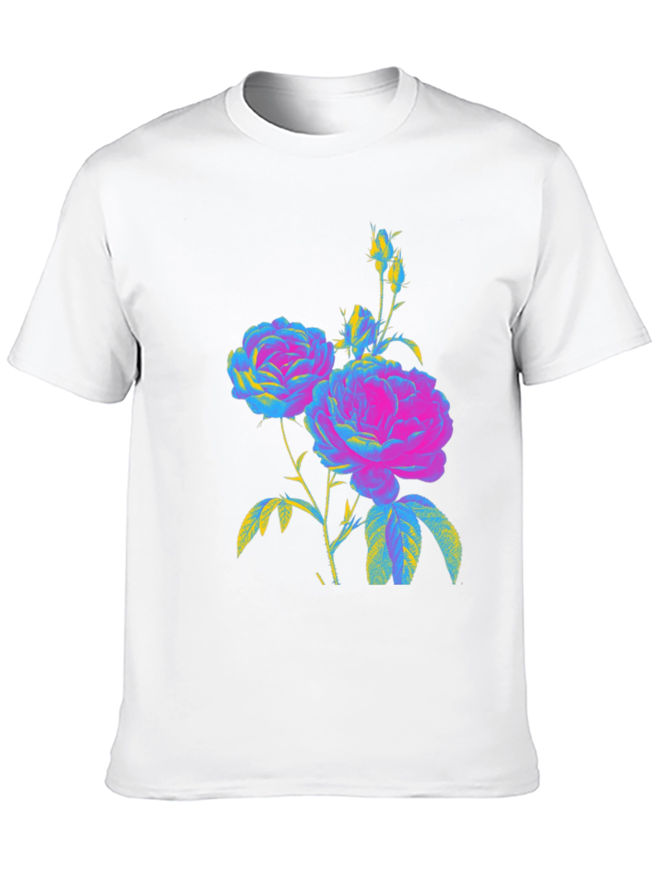 Floral Print T-Shirt - Vivid Roses on Black