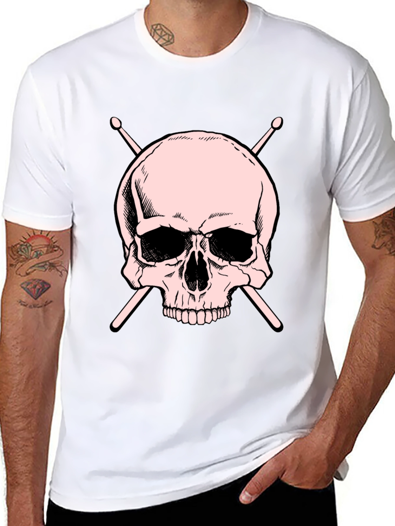Skull and Drumsticks Graphic T-Shirt