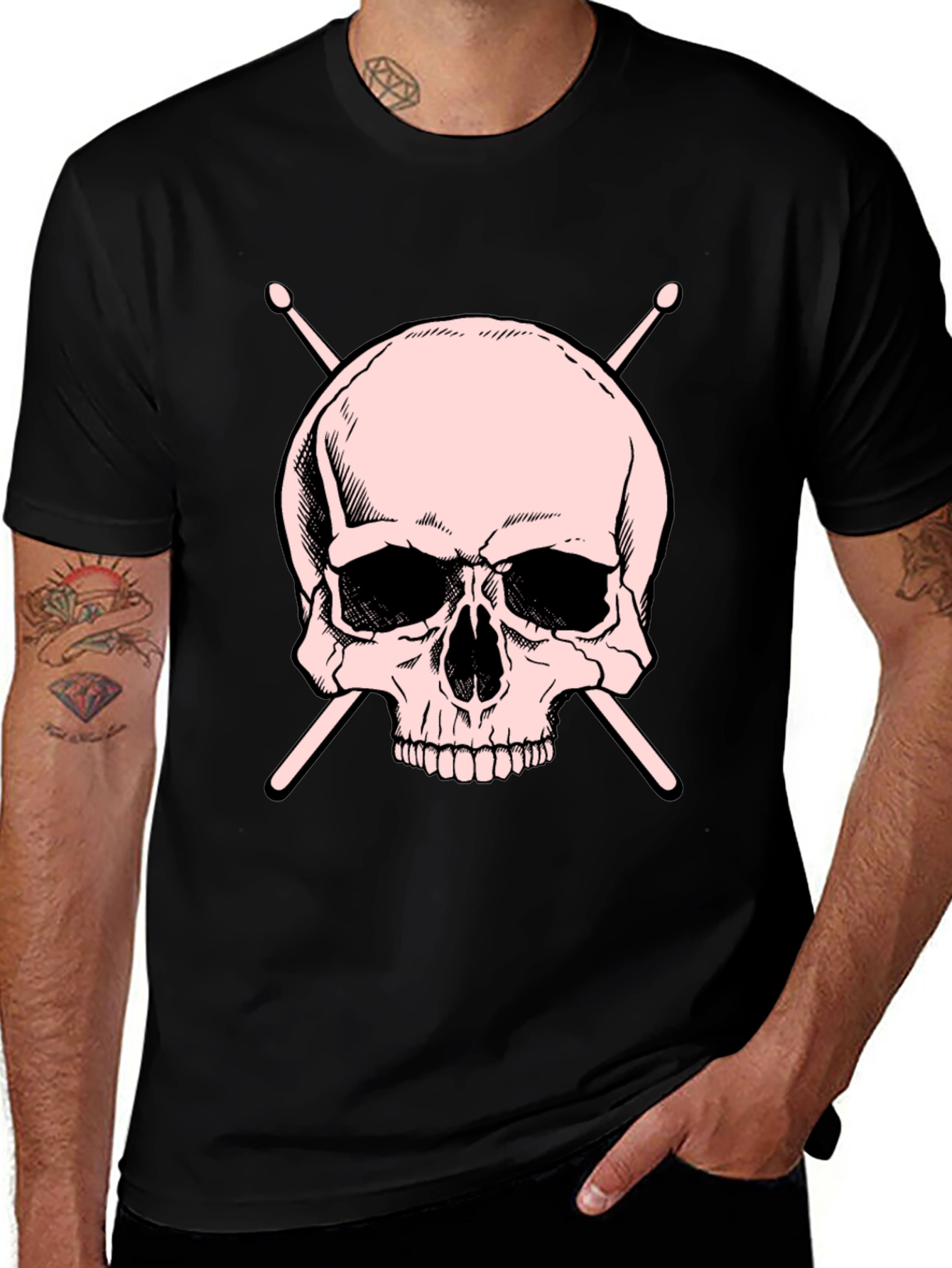 Skull and Drumsticks Graphic T-Shirt