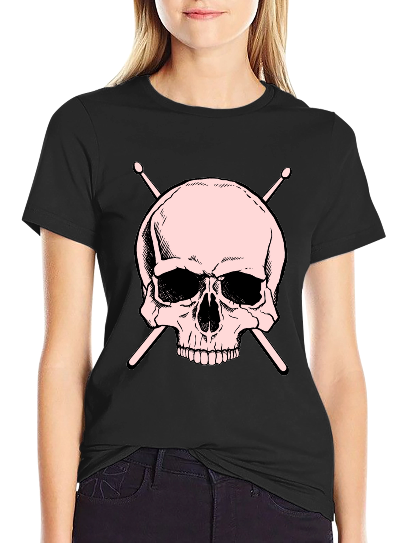 Skull and Drumsticks Graphic T-Shirt