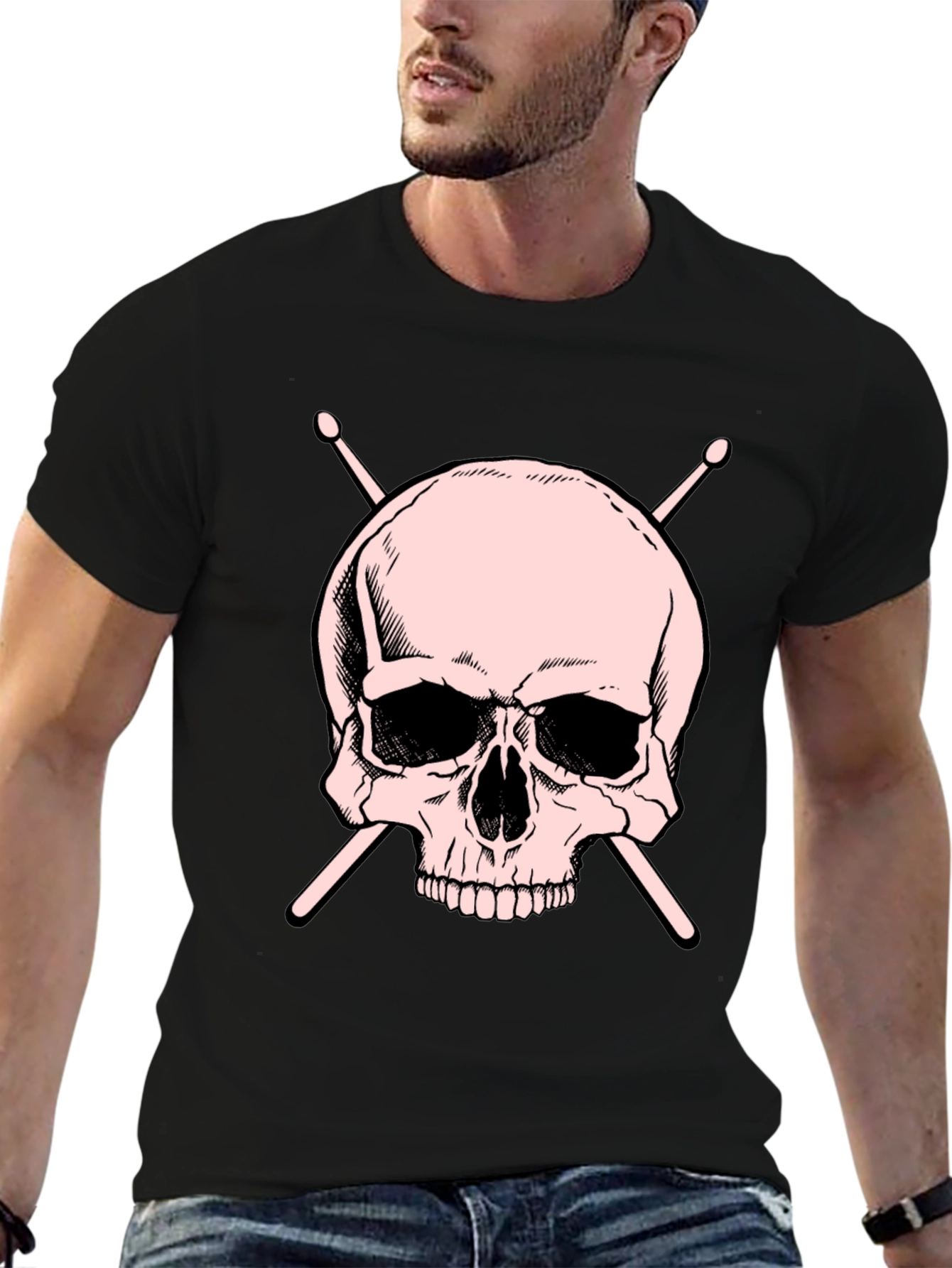 Skull and Drumsticks Graphic T-Shirt