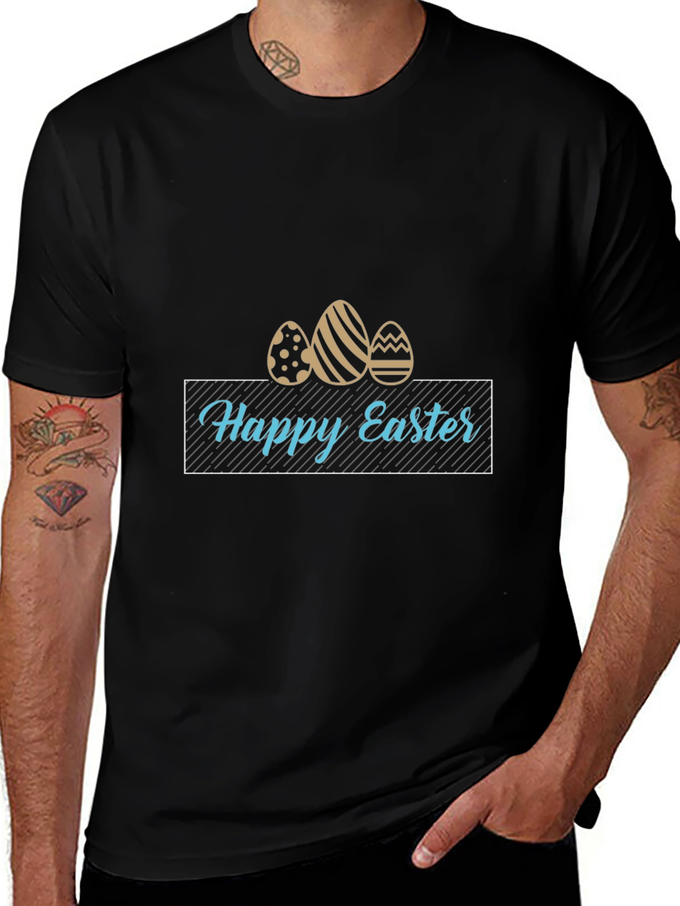 Happy Easter Egg Graphic T-Shirt - Black