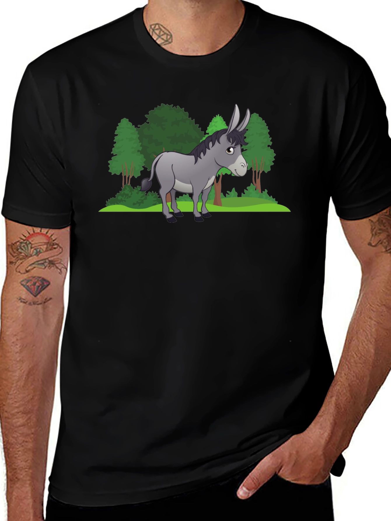 Cartoon Donkey T-Shirt - Black Cotton Tee