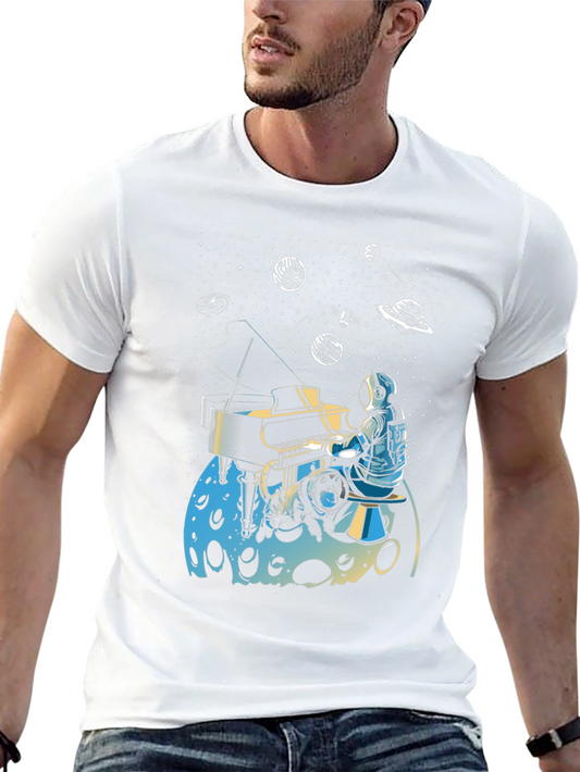Astronaut Pianist in Space Graphic Tee - Unique Design
