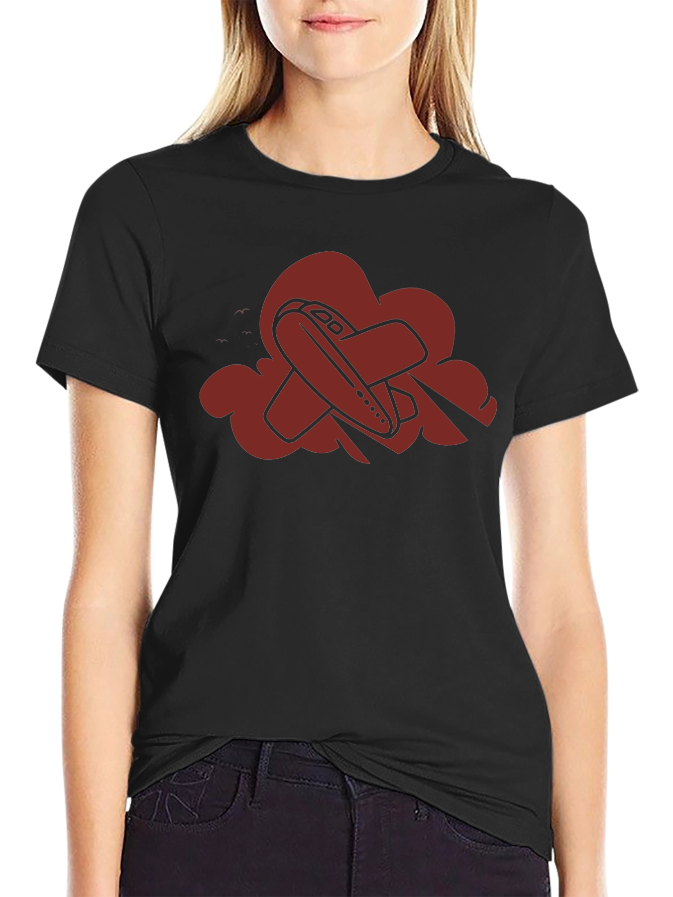 Airplane Cloud Graphic Tee - Black Casual T-Shirt